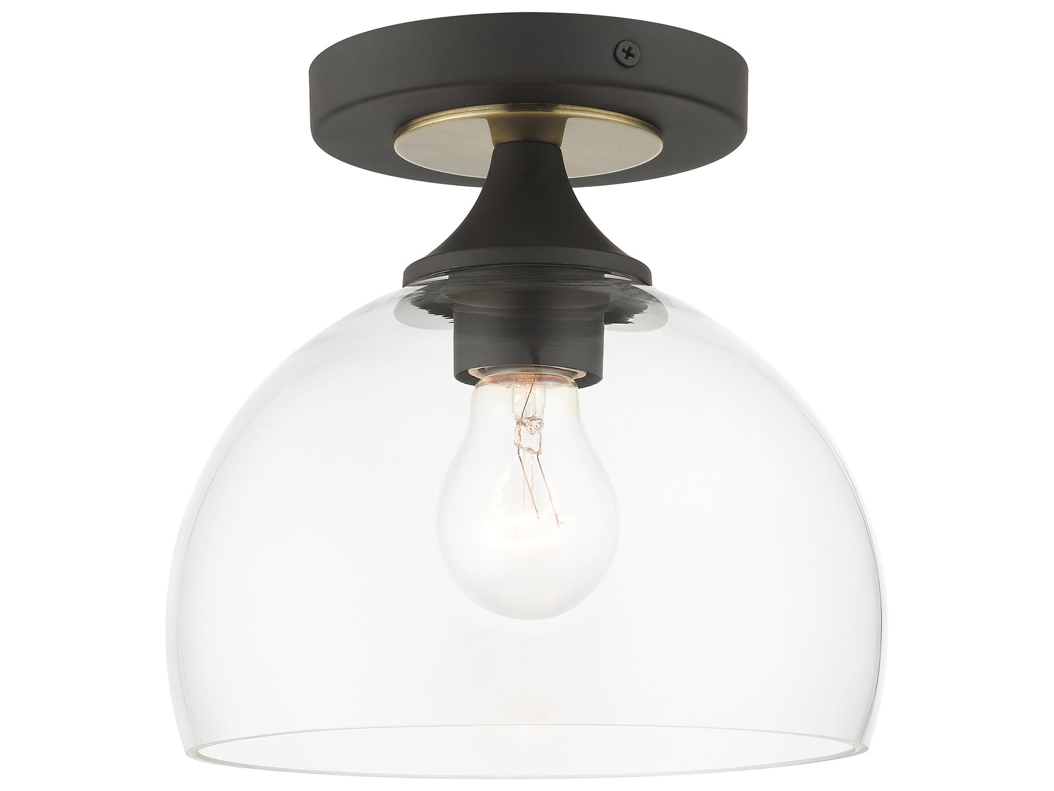 Livex Lighting Glendon 1-Light Bronze Antique Brass Glass Dome Semi Flush Mount