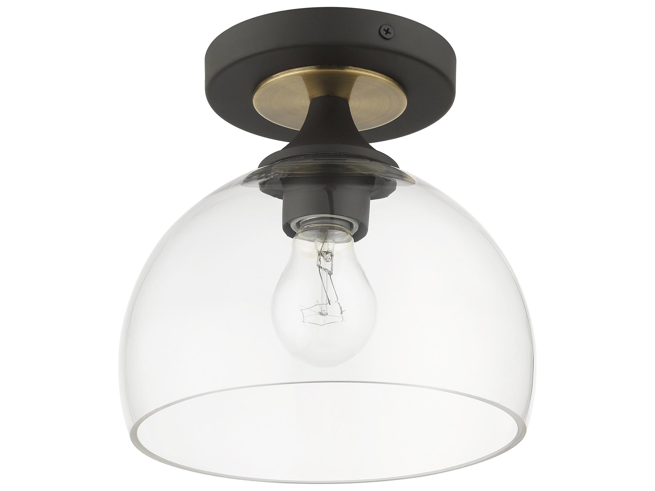Livex Lighting Glendon 1-Light Bronze Antique Brass Glass Dome Semi Flush Mount