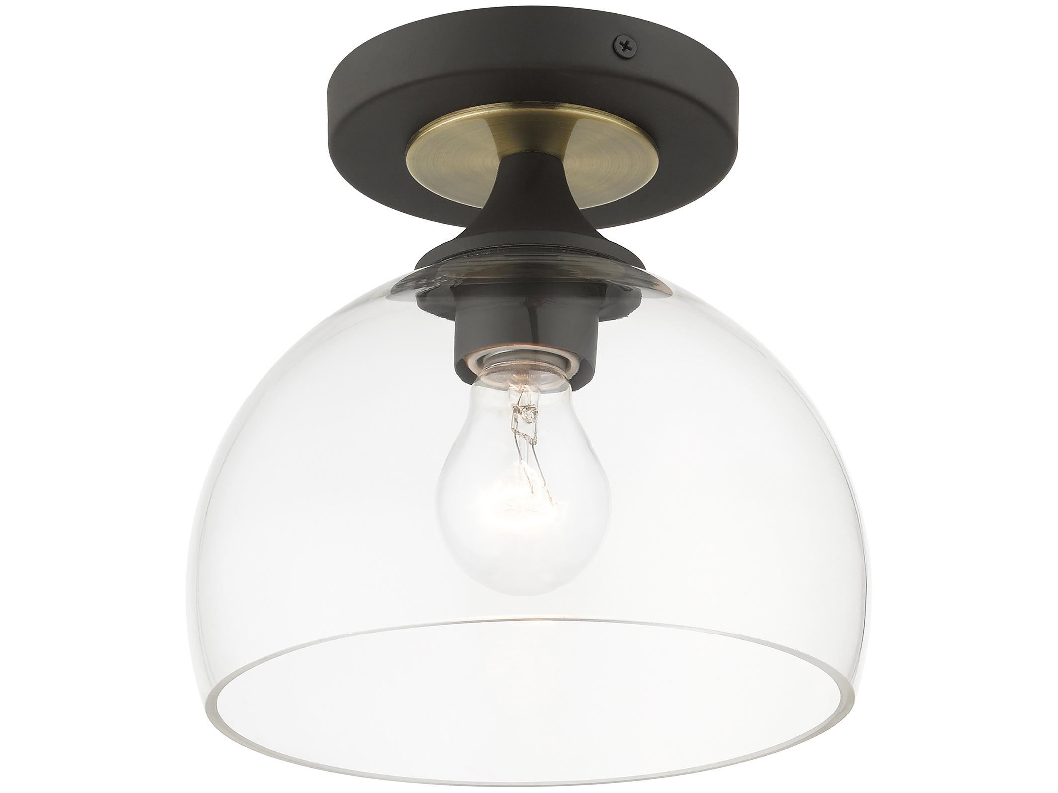 Livex Lighting Glendon 1-Light Bronze Antique Brass Glass Dome Semi Flush Mount