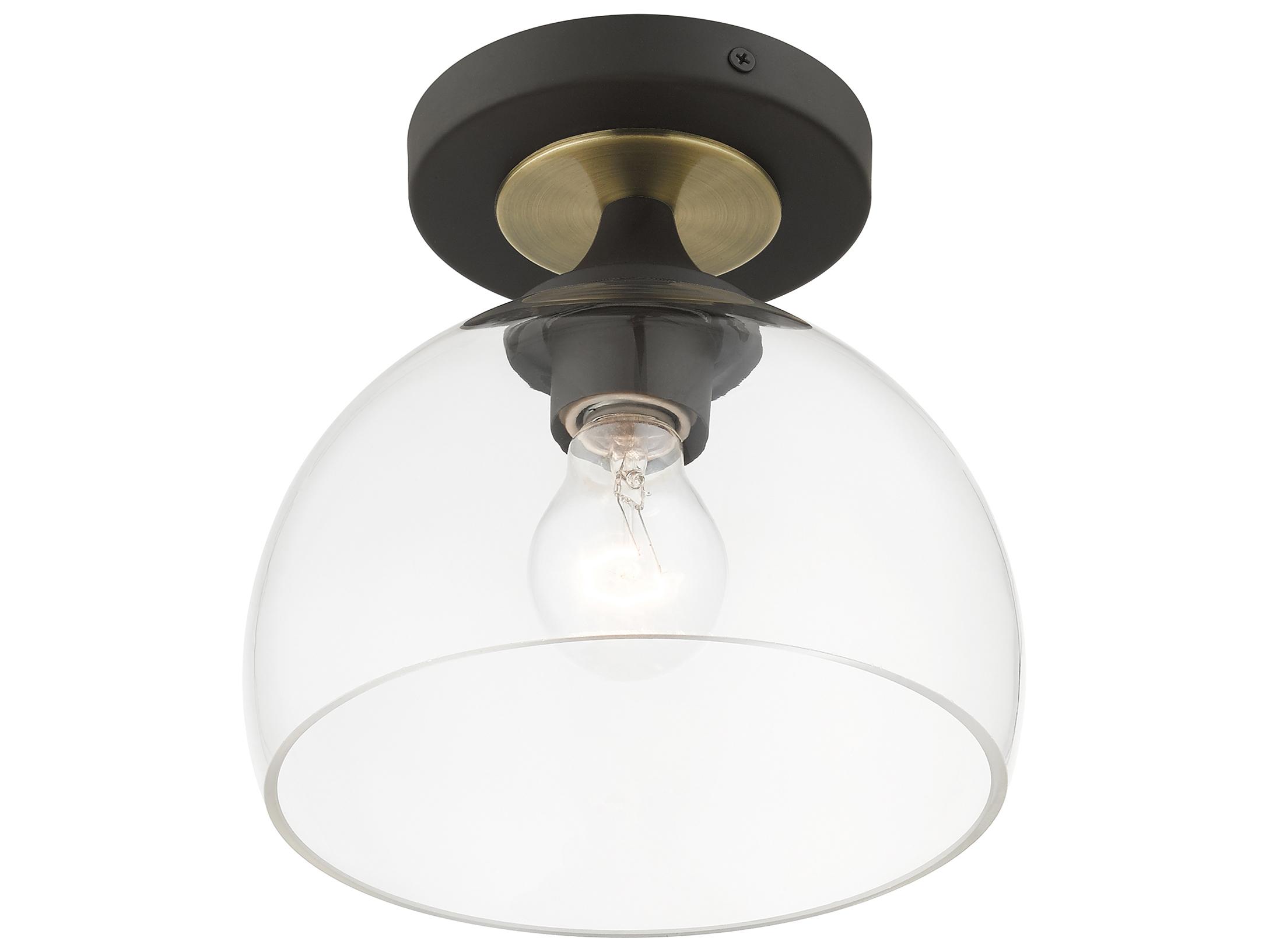 Livex Lighting Glendon 1-Light Bronze Antique Brass Glass Dome Semi Flush Mount