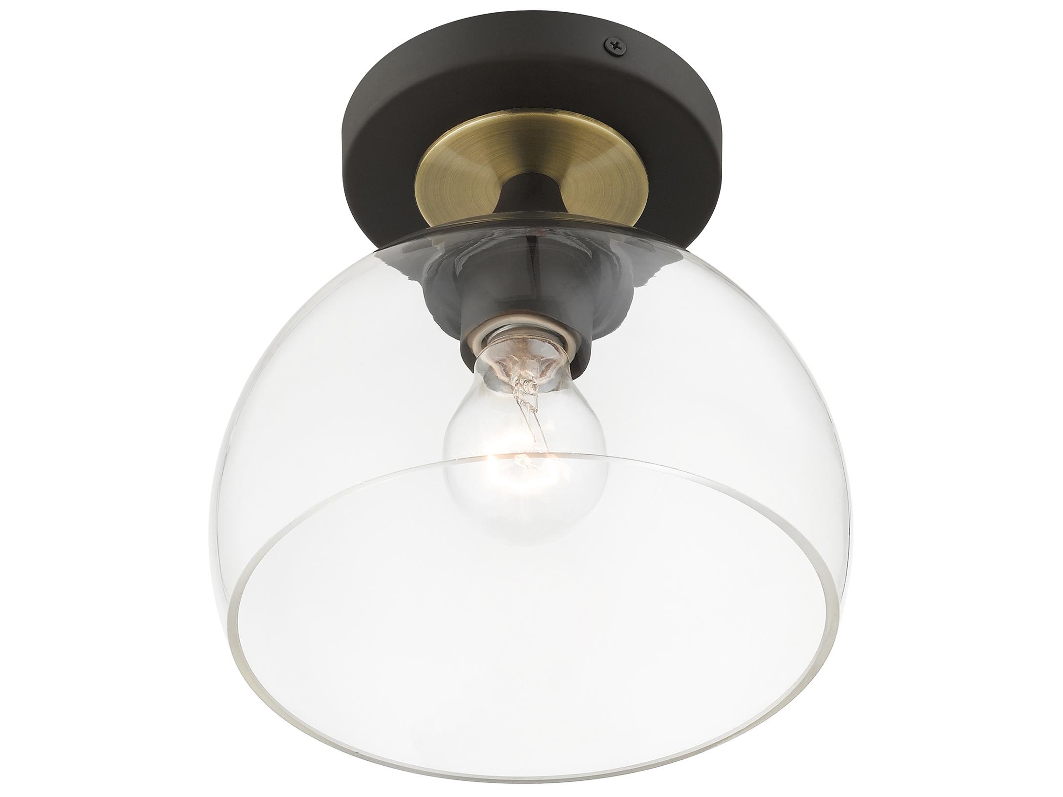 Livex Lighting Glendon 1-Light Bronze Antique Brass Glass Dome Semi Flush Mount