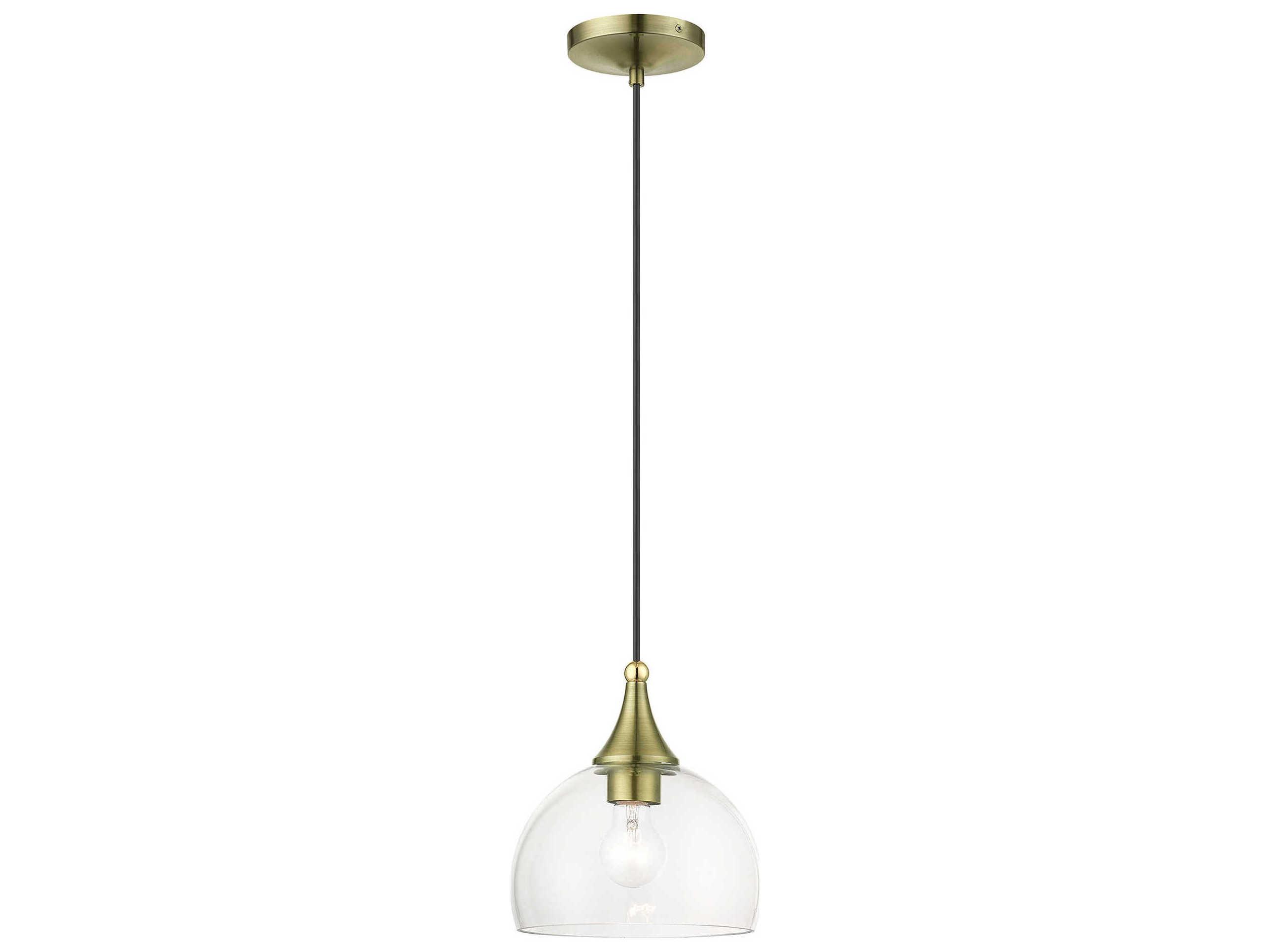 Livex Lighting Glendon 1-Light Antique Brass Polished Glass Dome Mini Pendant