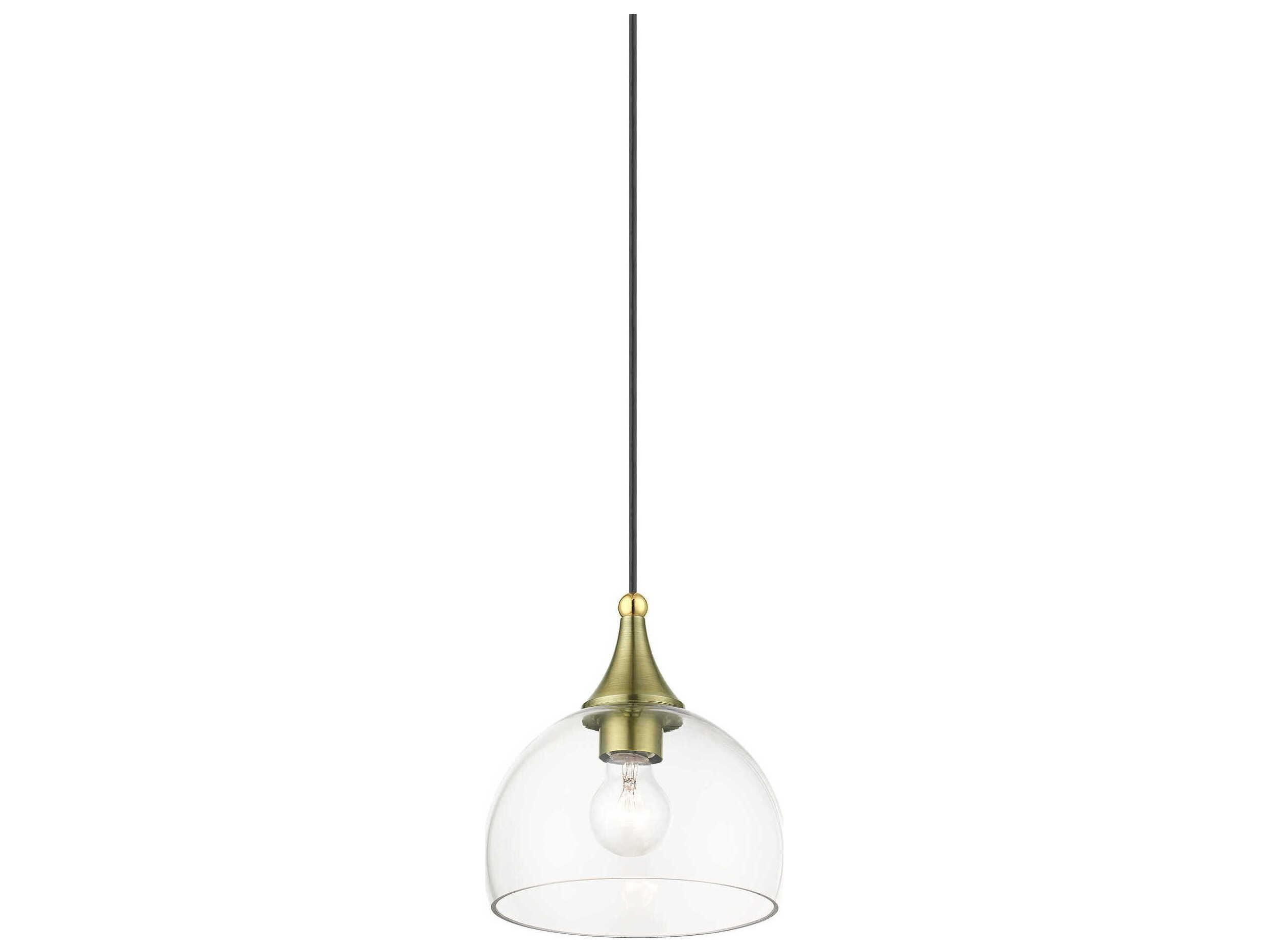 Livex Lighting Glendon 1-Light Antique Brass Polished Glass Dome Mini Pendant
