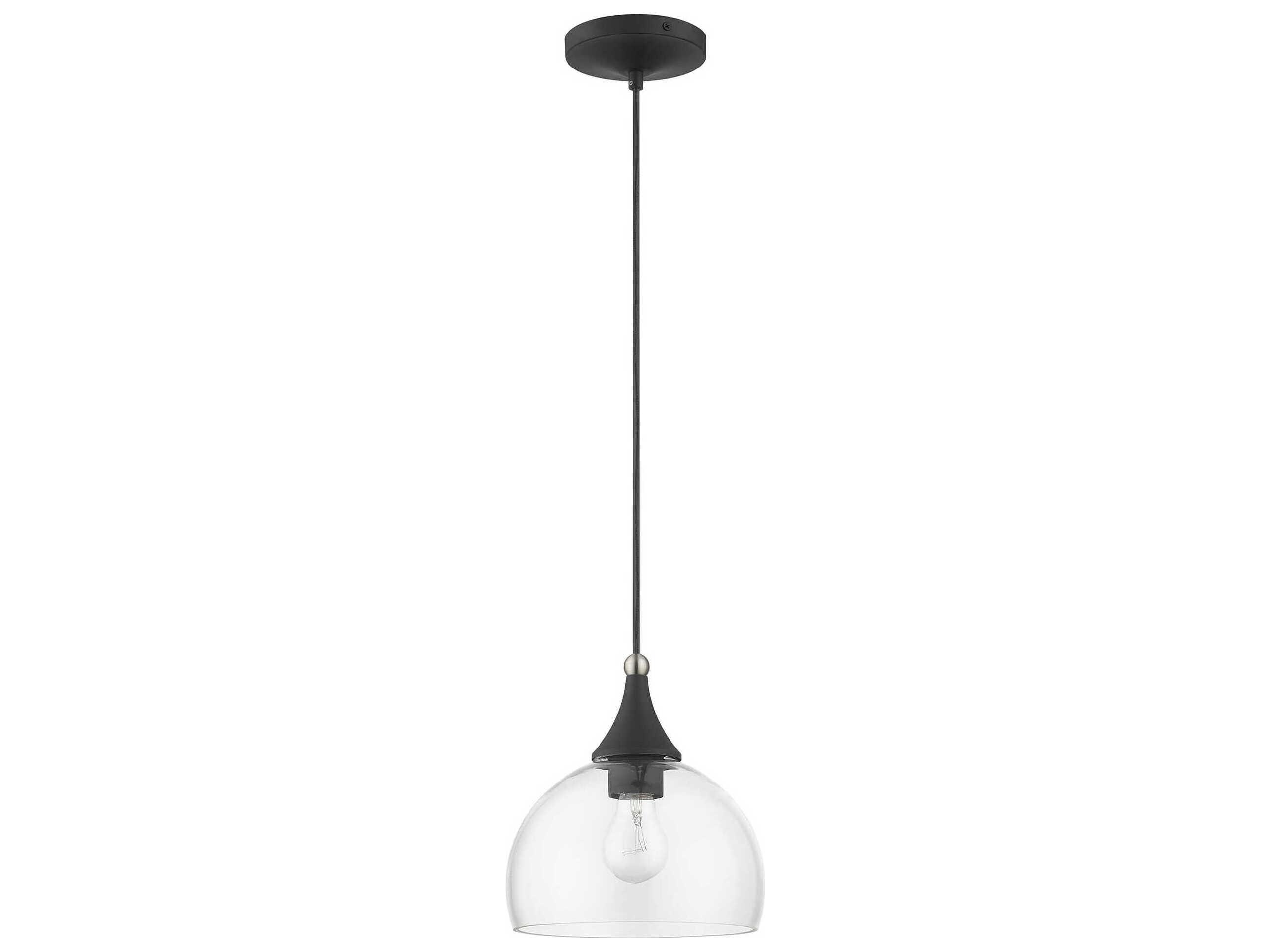 Livex Lighting Glendon 1-Light Black Brushed Nickel Glass Dome Mini Pendant