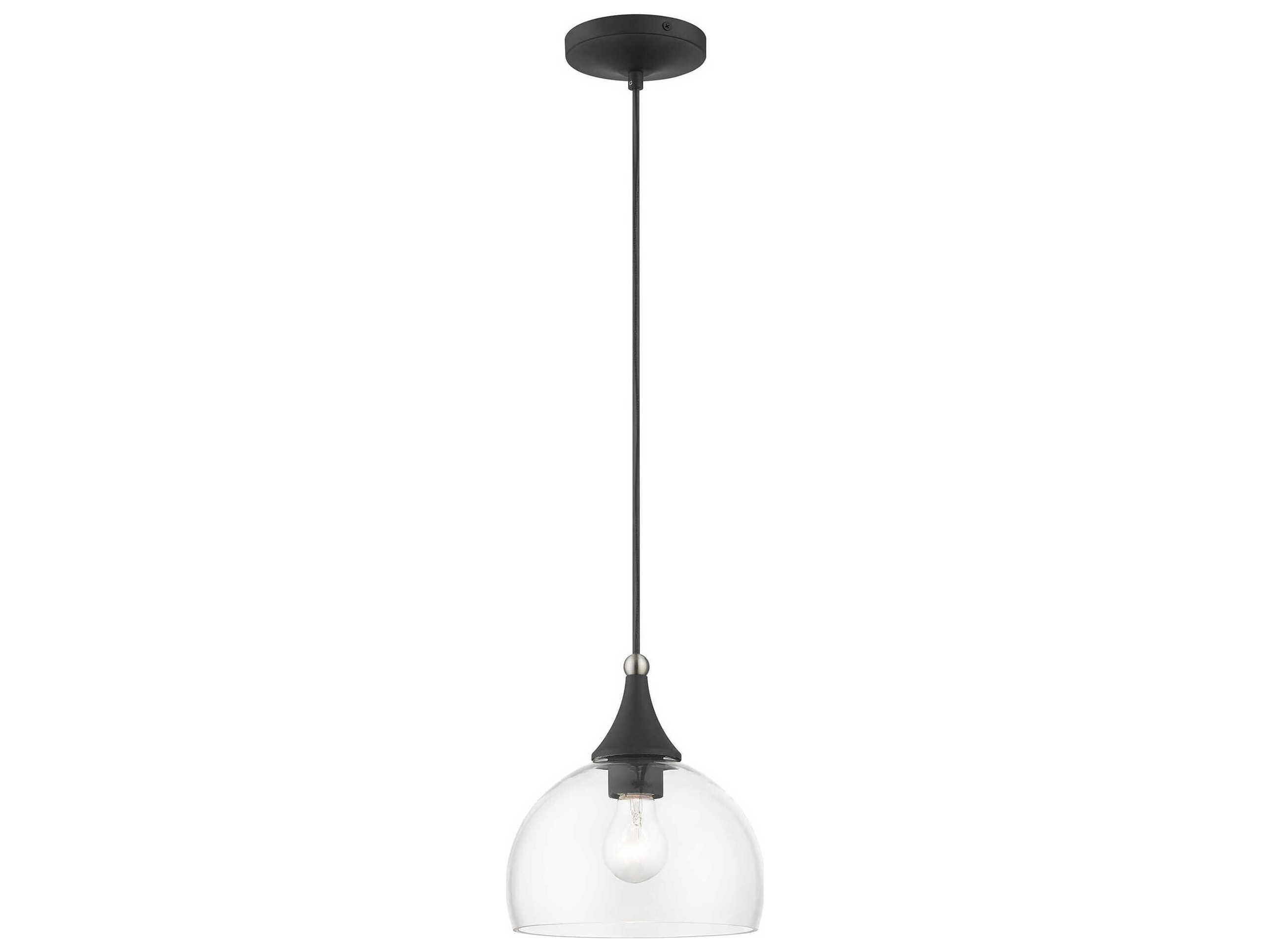 Livex Lighting Glendon 1-Light Black Brushed Nickel Glass Dome Mini Pendant