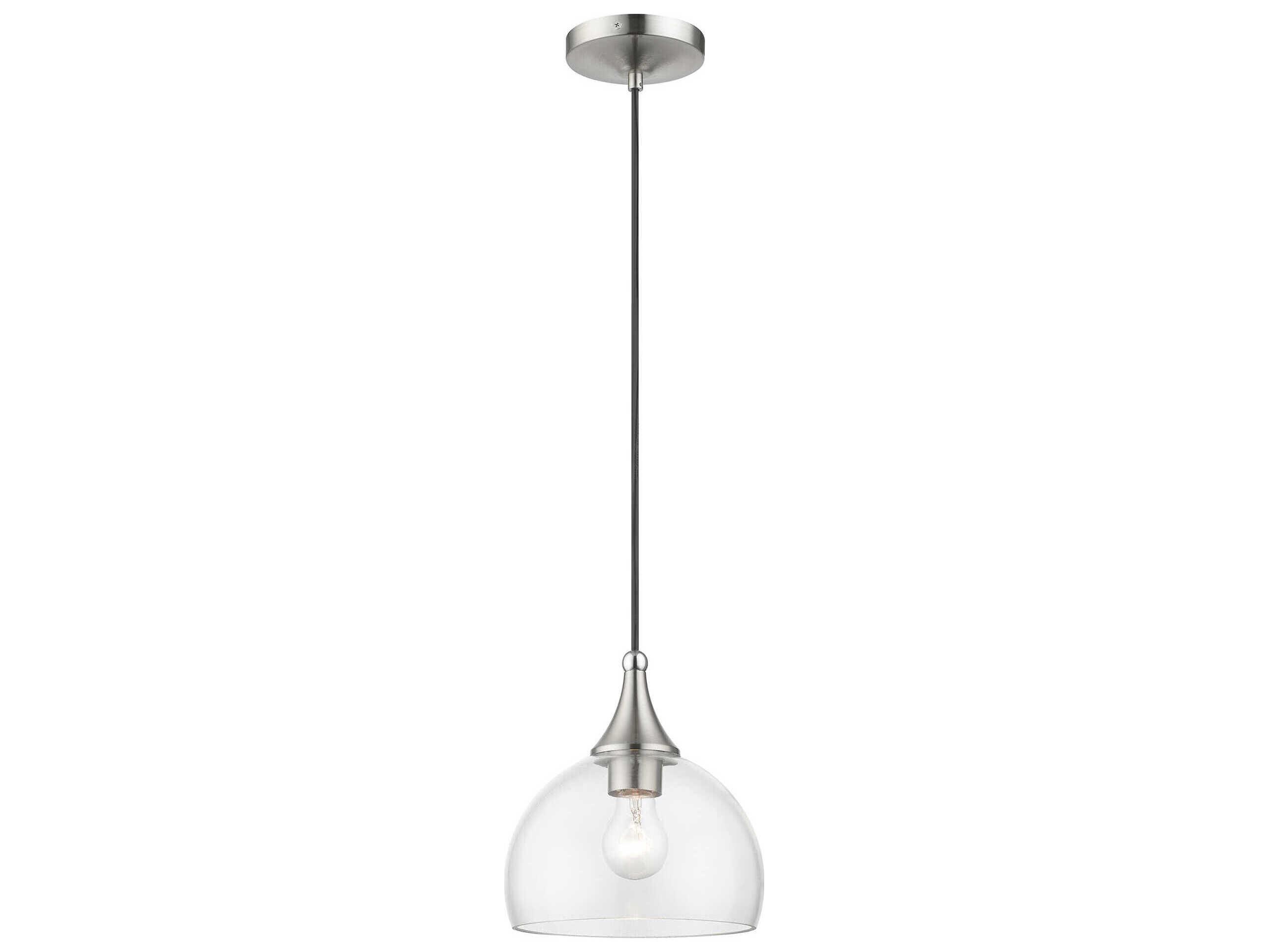 Livex Lighting Glendon 1-Light Brushed Nickel Polished Chrome Glass Dome Mini Pendant