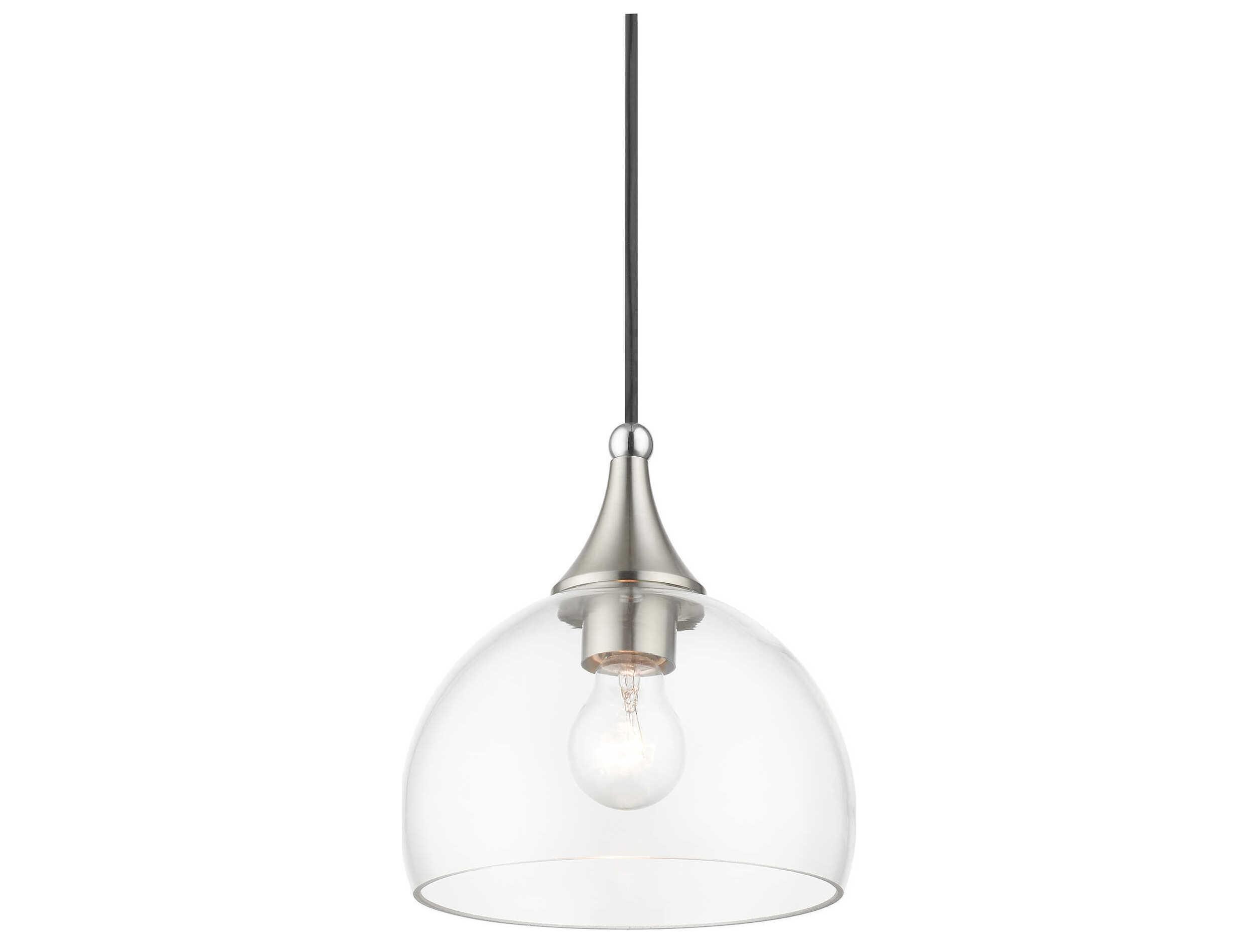 Livex Lighting Glendon 1-Light Brushed Nickel Polished Chrome Glass Dome Mini Pendant