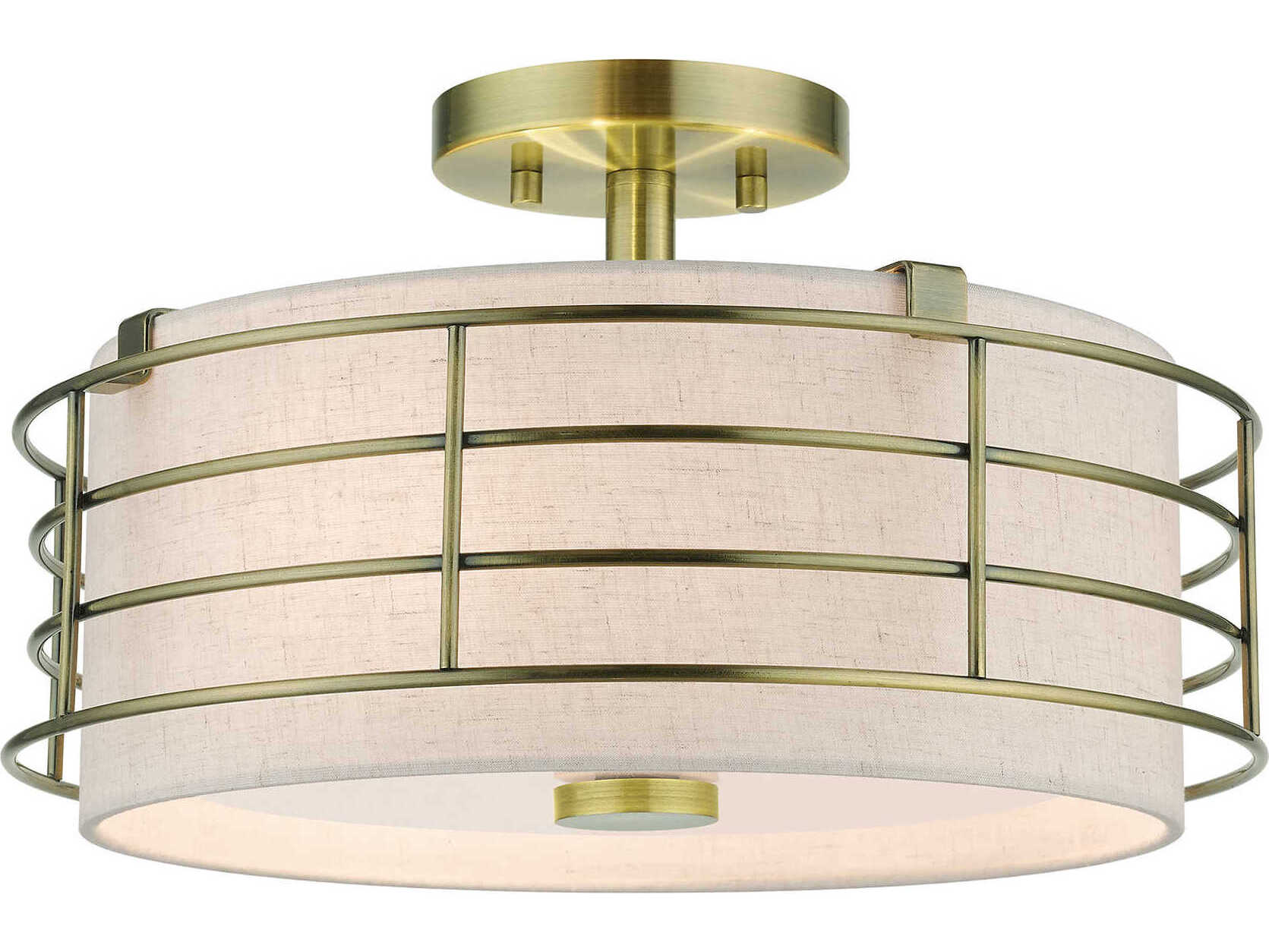 Livex Lighting Blanchard 3-Light Antique Brass Drum Semi Flush Mount