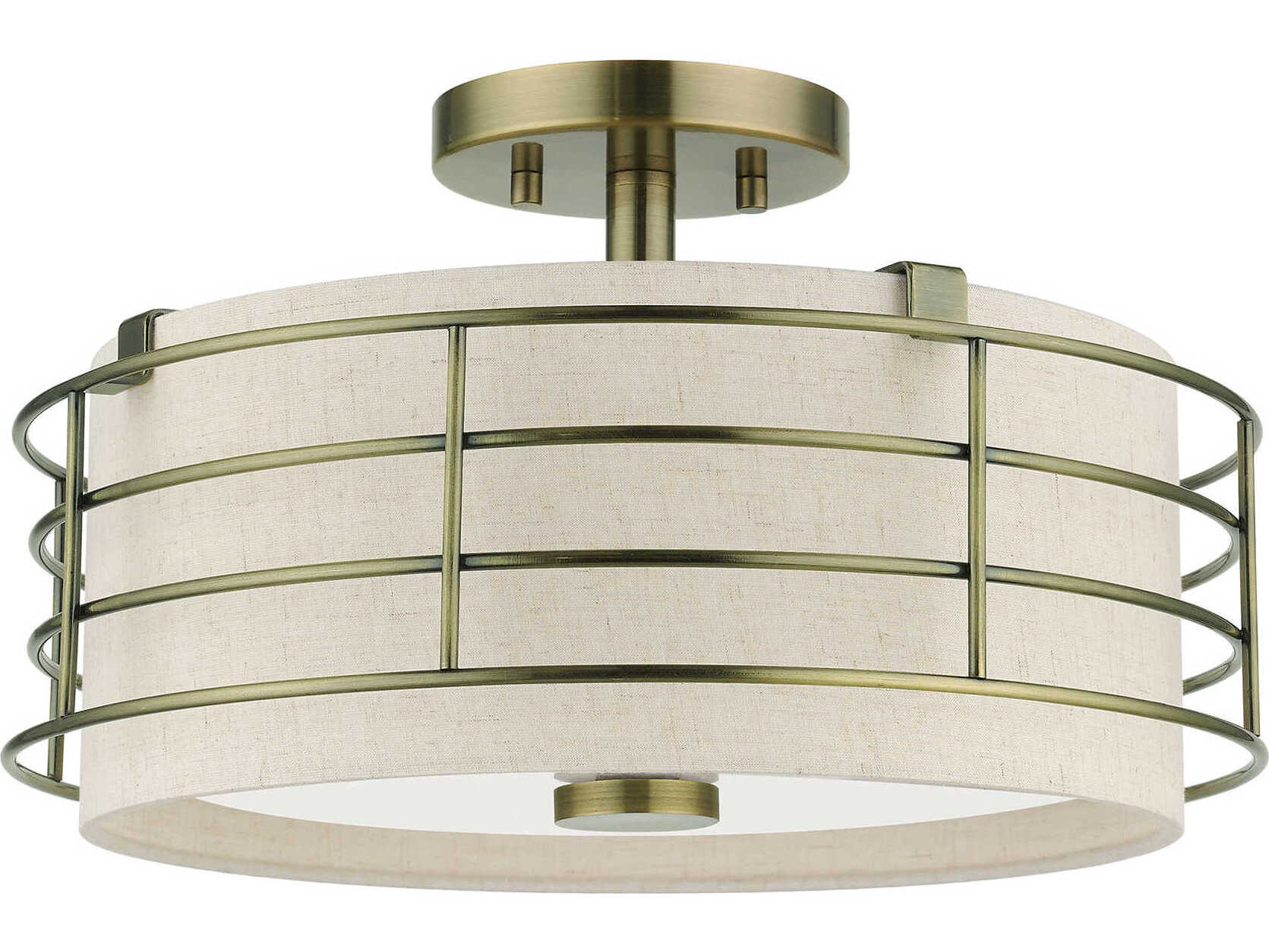 Livex Lighting Blanchard 3-Light Antique Brass Drum Semi Flush Mount
