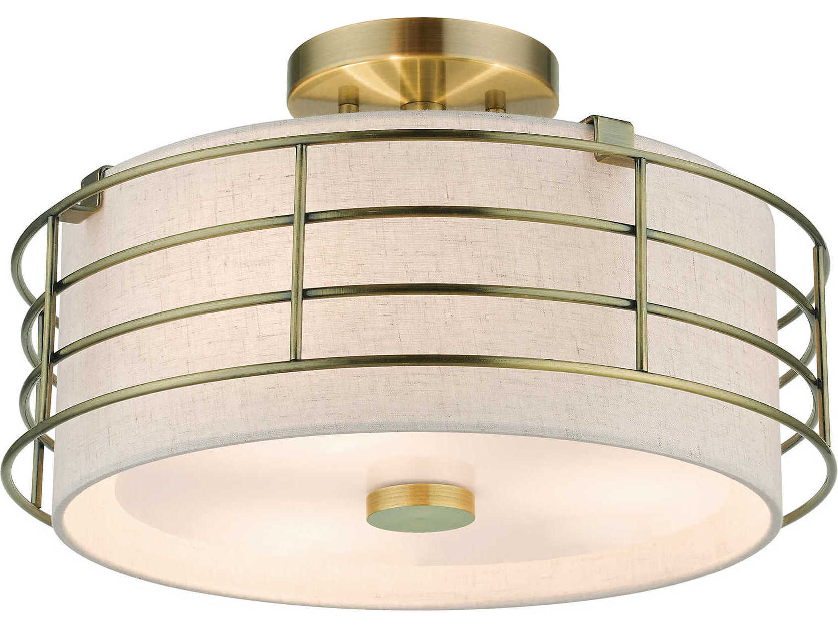 Livex Lighting Blanchard 3-Light Antique Brass Drum Semi Flush Mount
