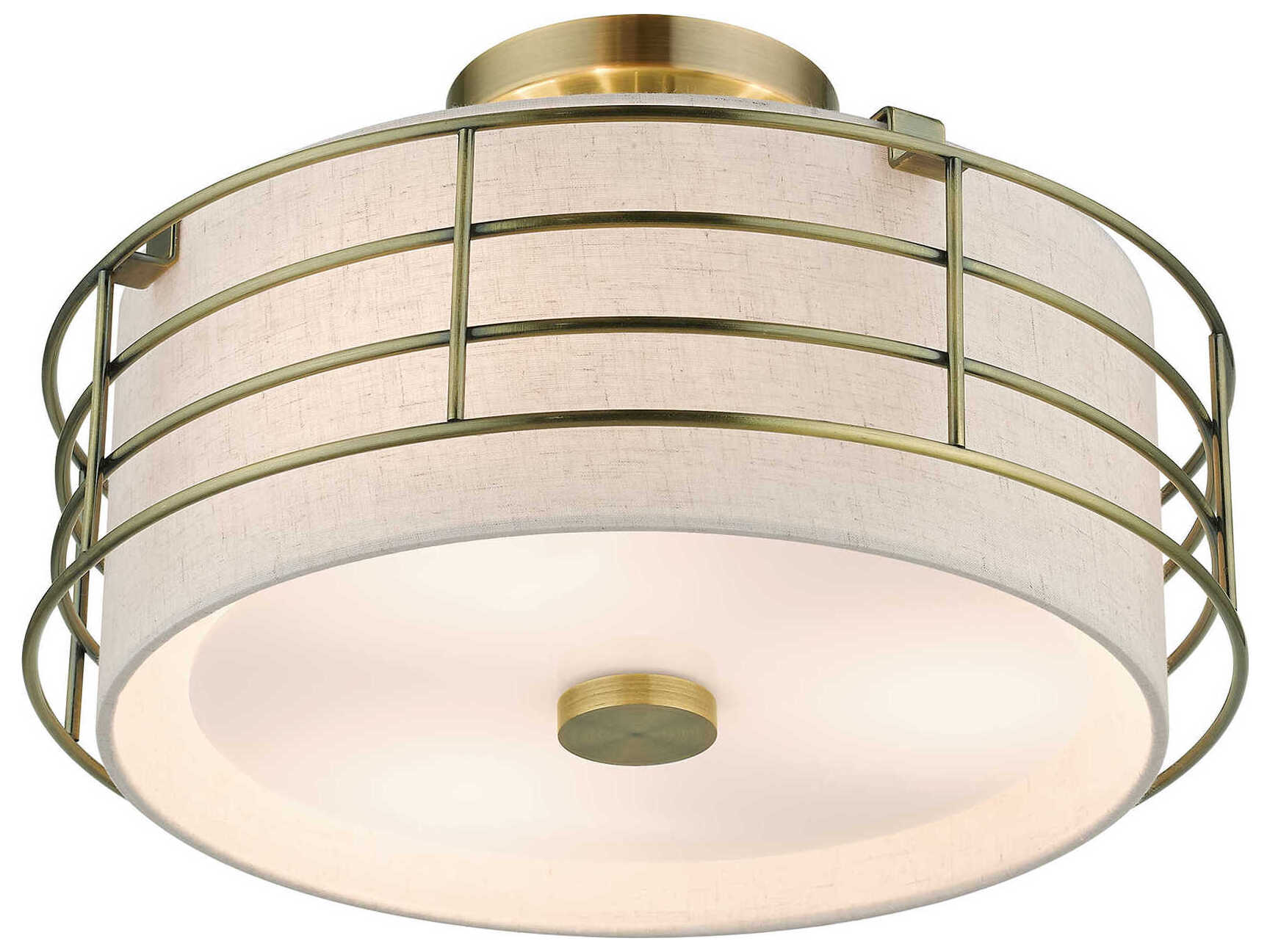 Livex Lighting Blanchard 3-Light Antique Brass Drum Semi Flush Mount