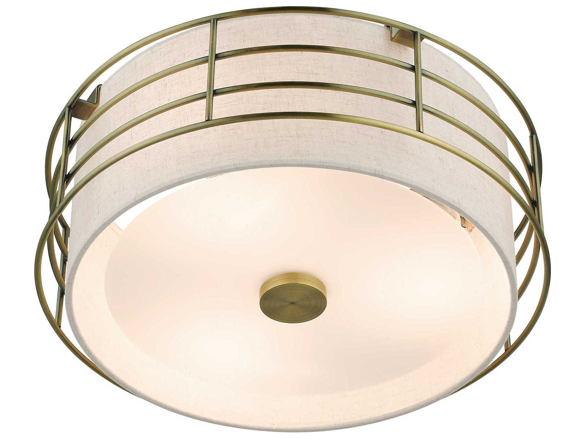 Livex Lighting Blanchard 3-Light Antique Brass Drum Semi Flush Mount