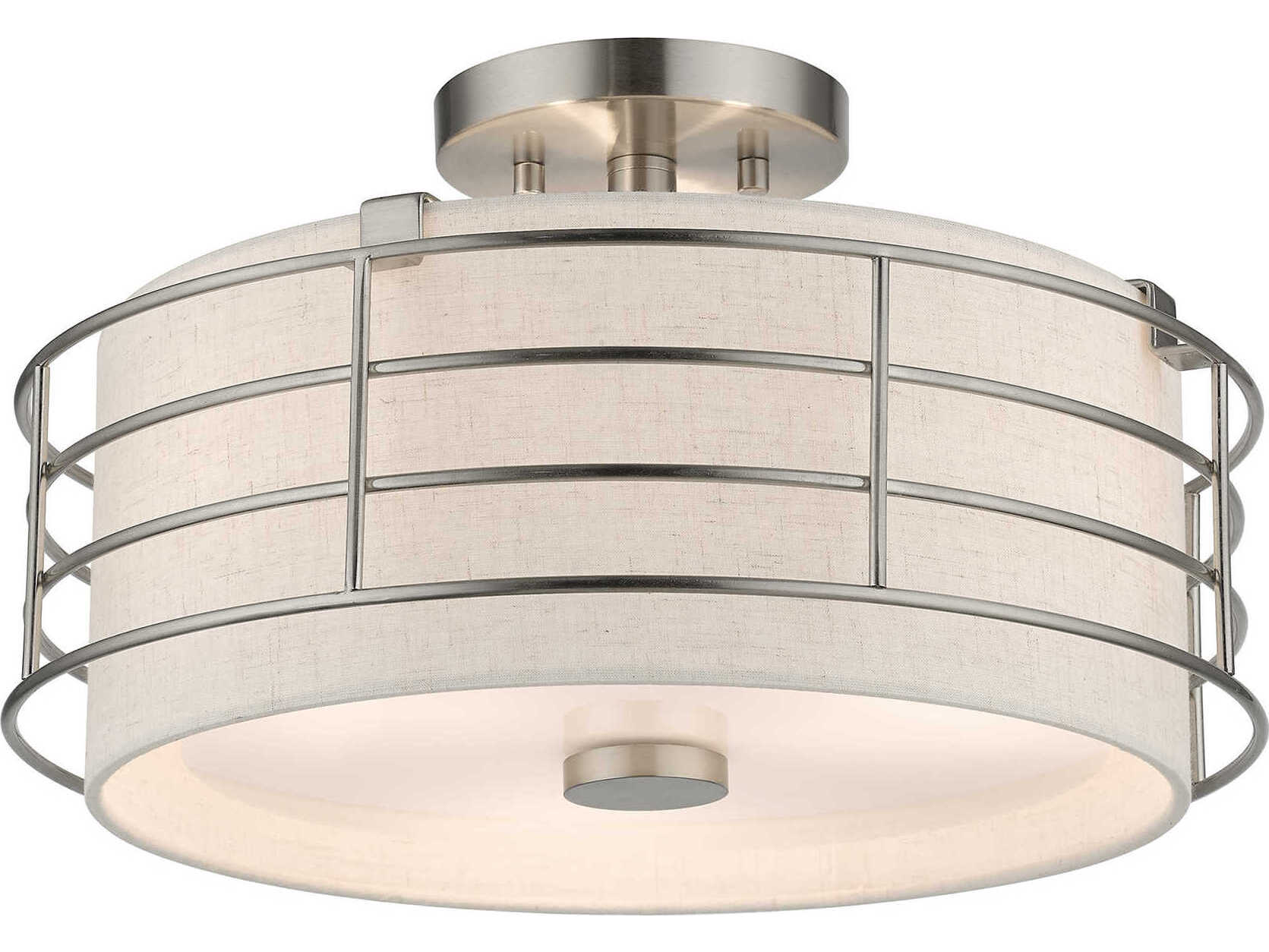 Livex Lighting Blanchard 3-Light Brushed Nickel Drum Semi Flush Mount