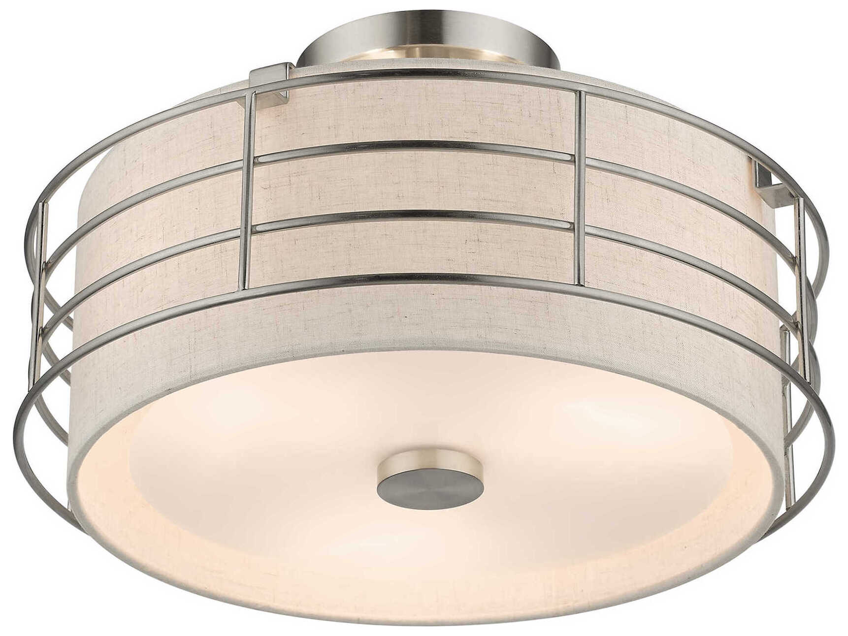 Livex Lighting Blanchard 3-Light Brushed Nickel Drum Semi Flush Mount