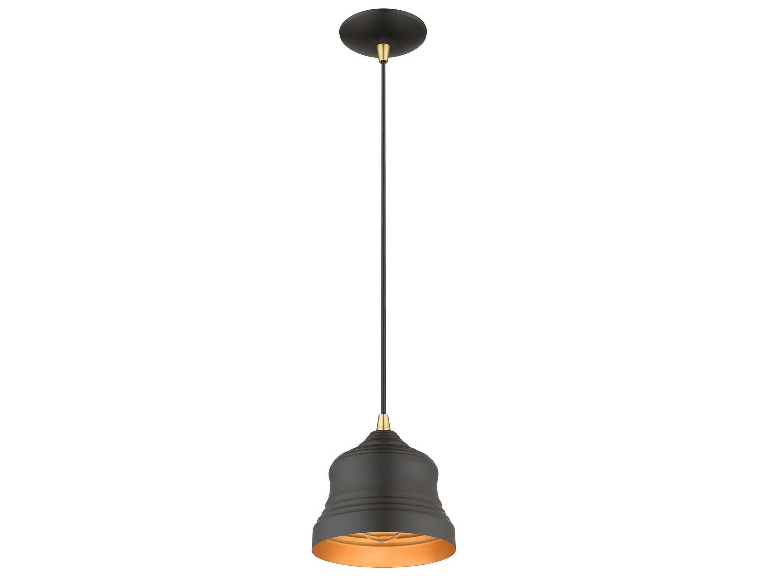 Livex Lighting Endicott 1-Light Bronze Antique Brass Bell Mini Pendant