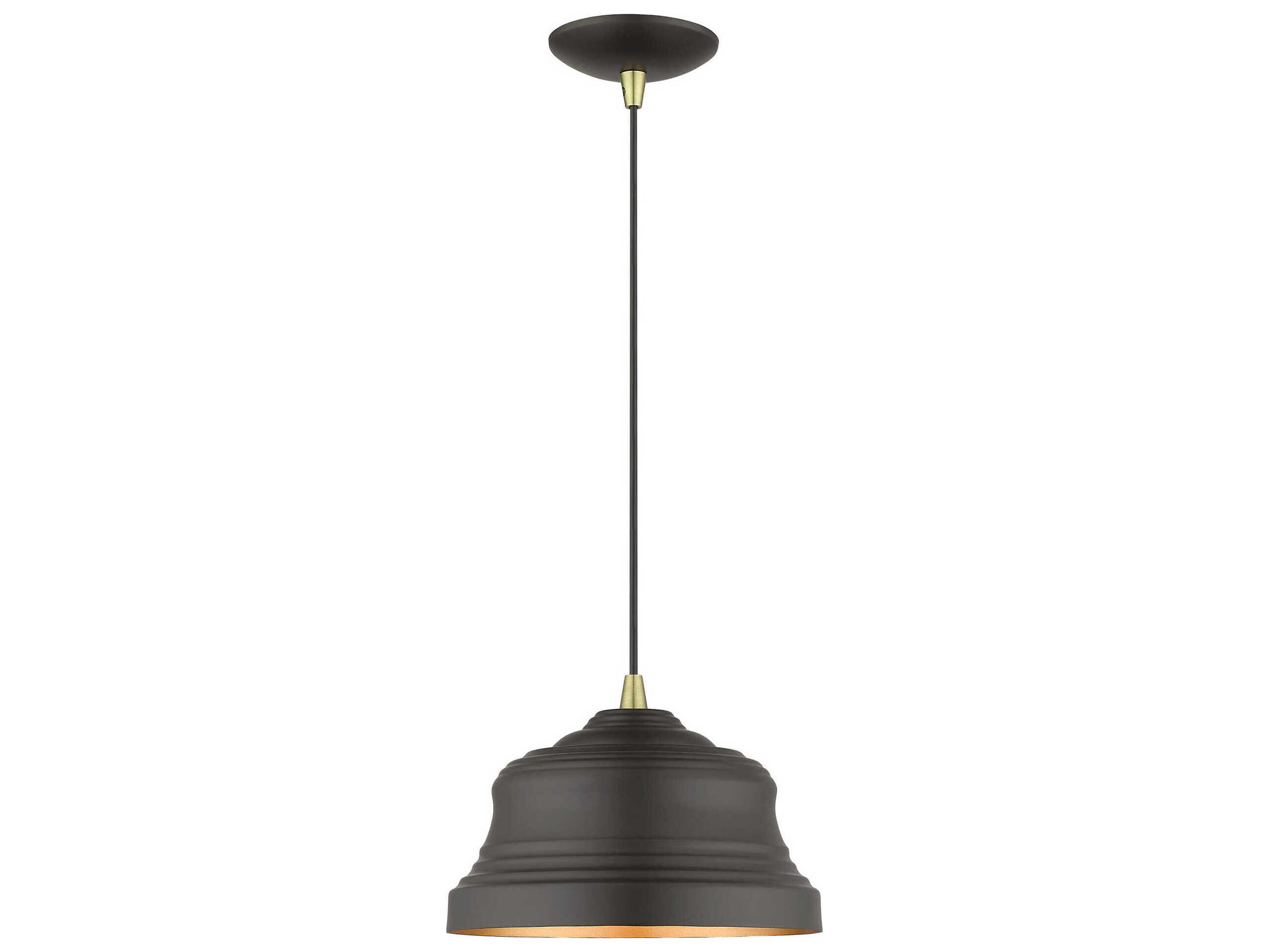 Livex Lighting Endicott 1-Light Bronze Antique Brass Black Bell Mini Pendant