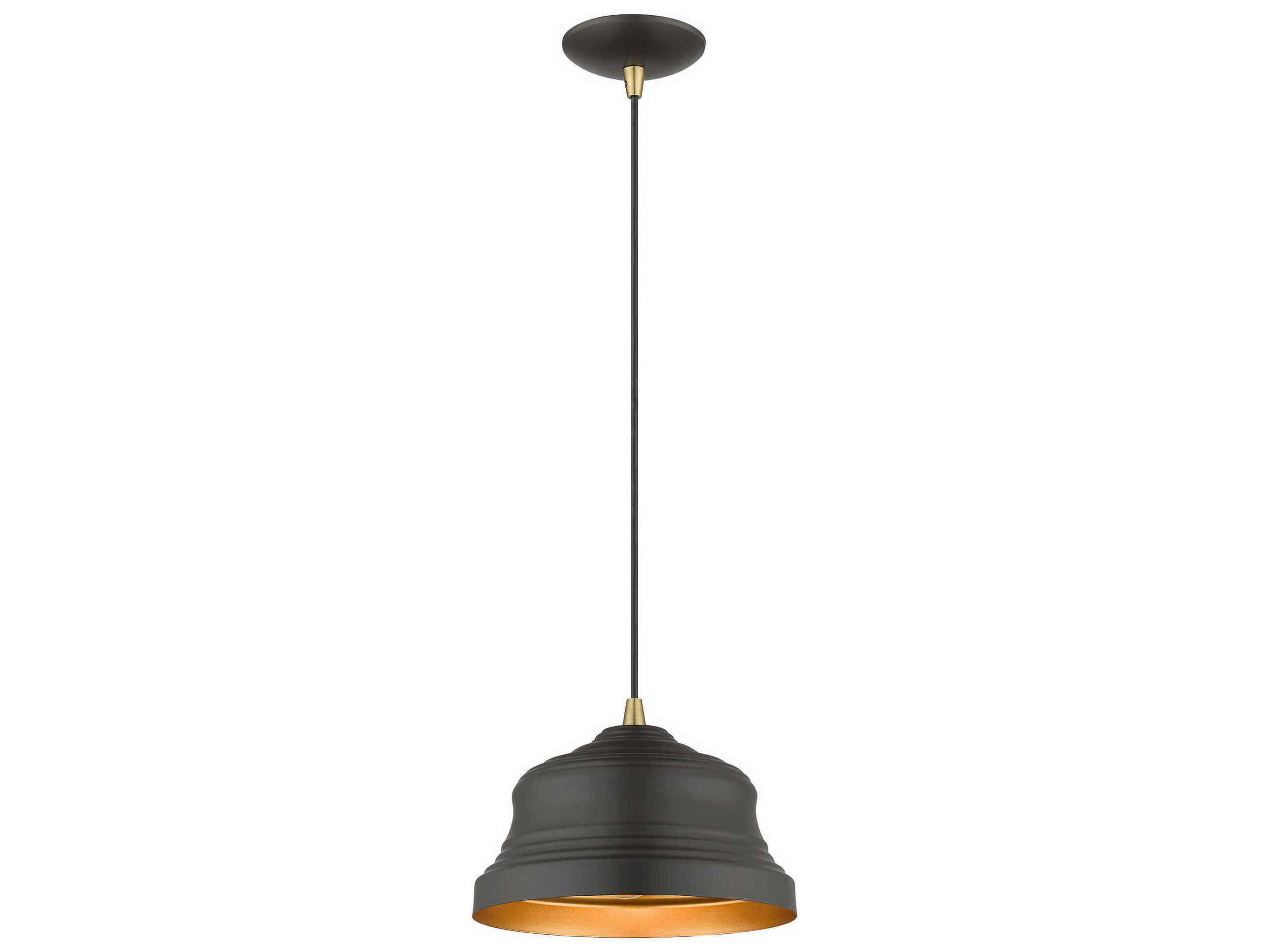 Livex Lighting Endicott 1-Light Bronze Antique Brass Black Bell Mini Pendant