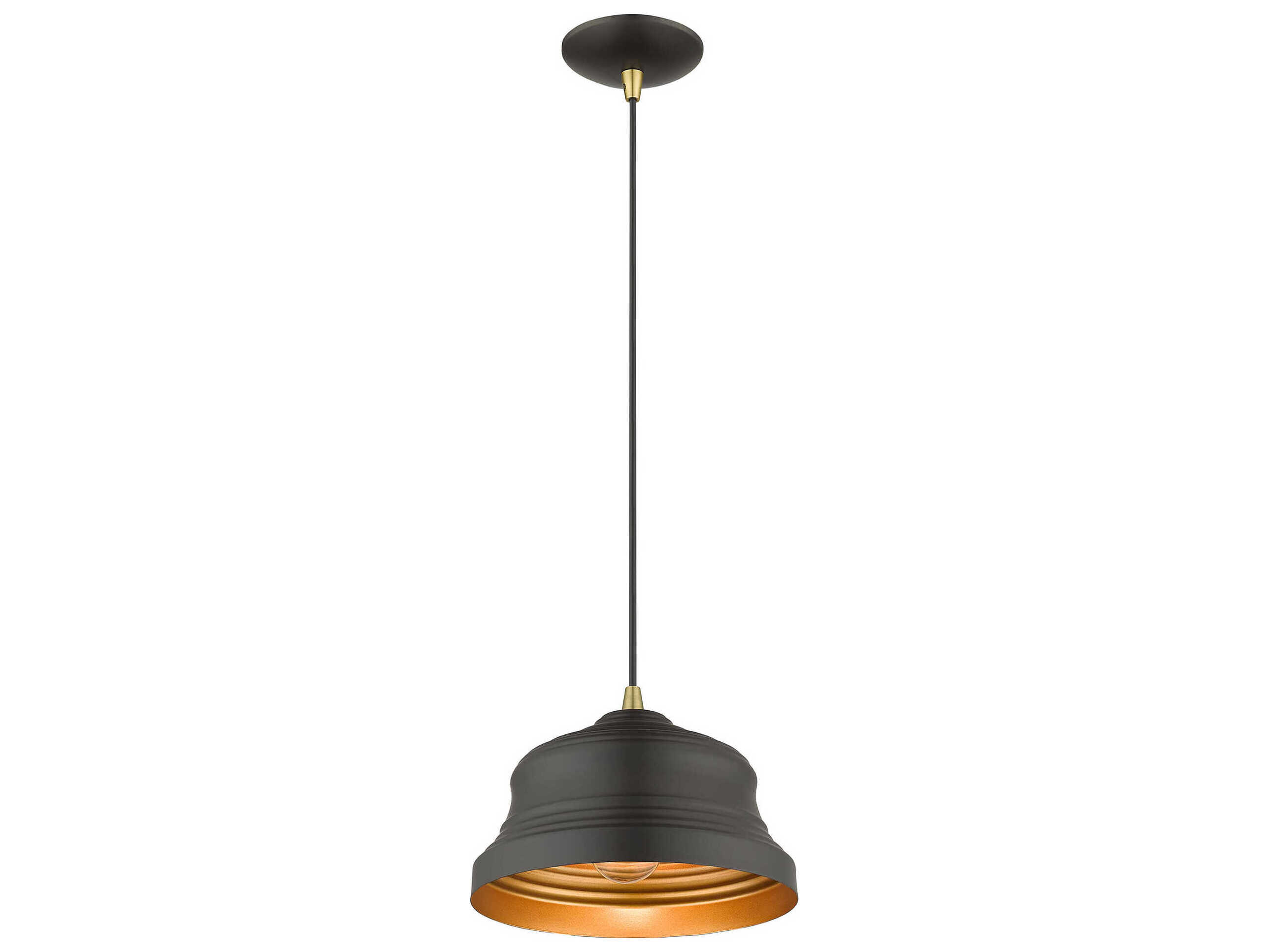 Livex Lighting Endicott 1-Light Bronze Antique Brass Black Bell Mini Pendant