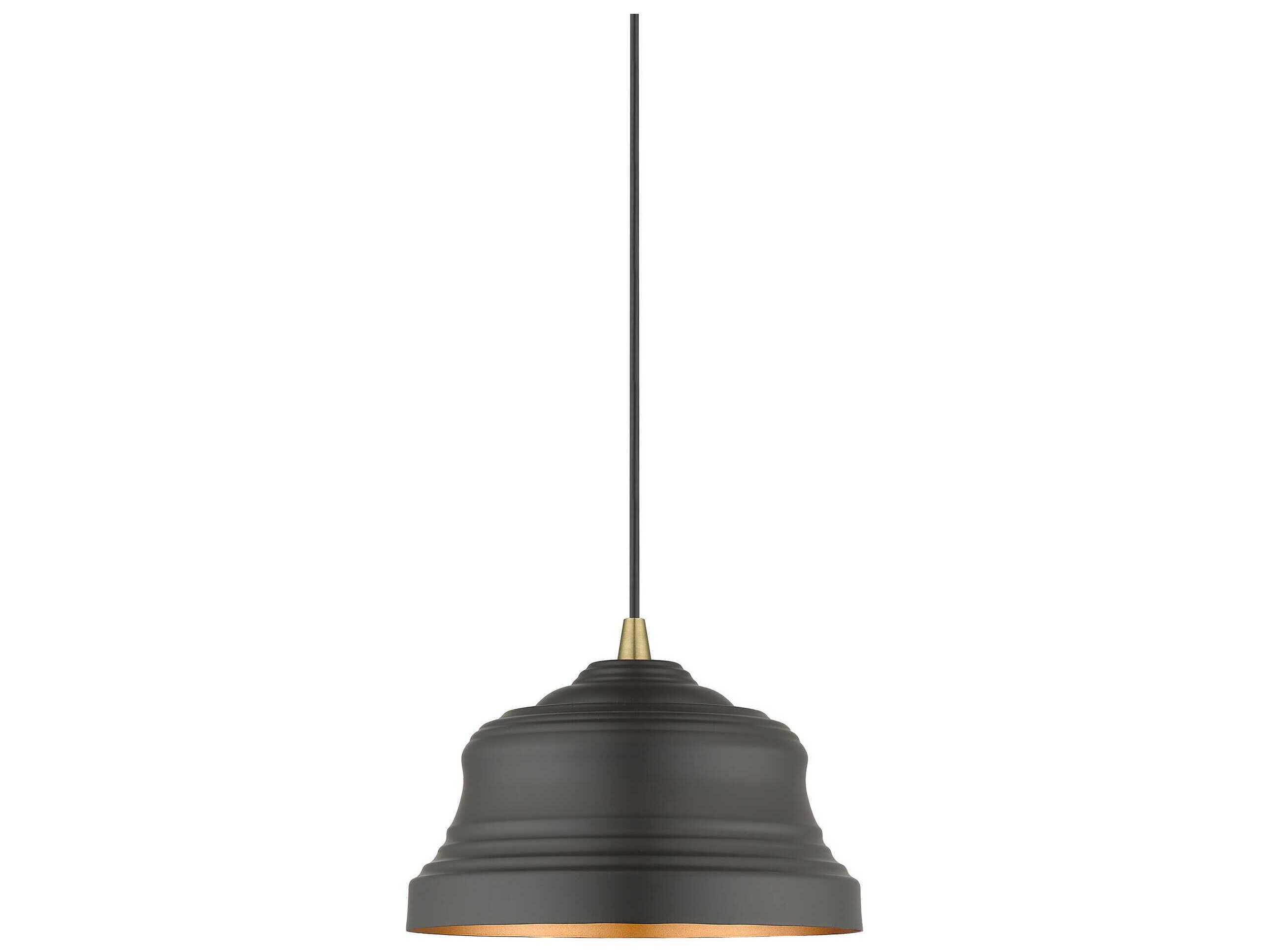 Livex Lighting Endicott 1-Light Bronze Antique Brass Black Bell Mini Pendant