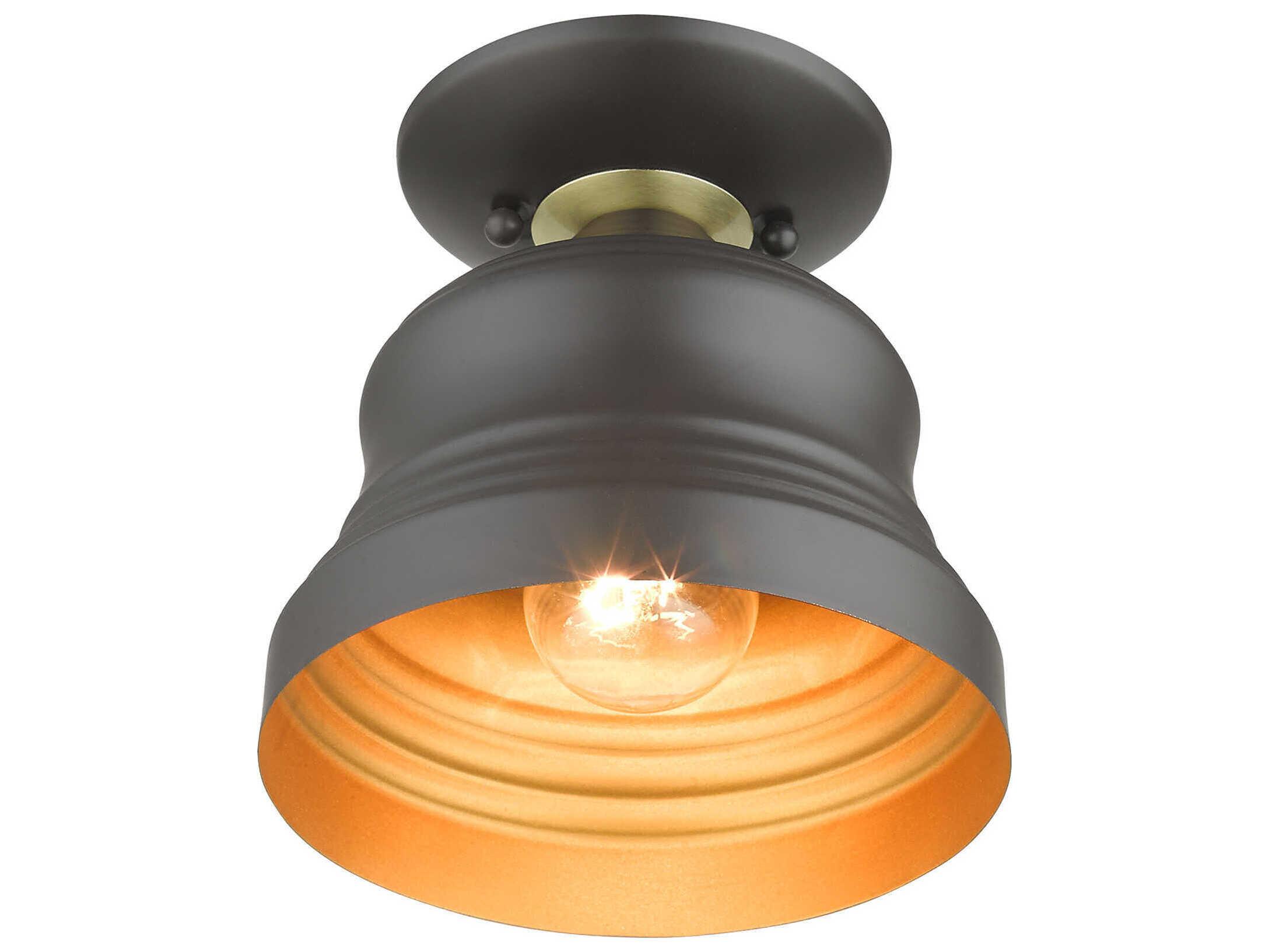 Livex Lighting Endicott 1-Light Bronze Antique Brass Semi Flush Mount