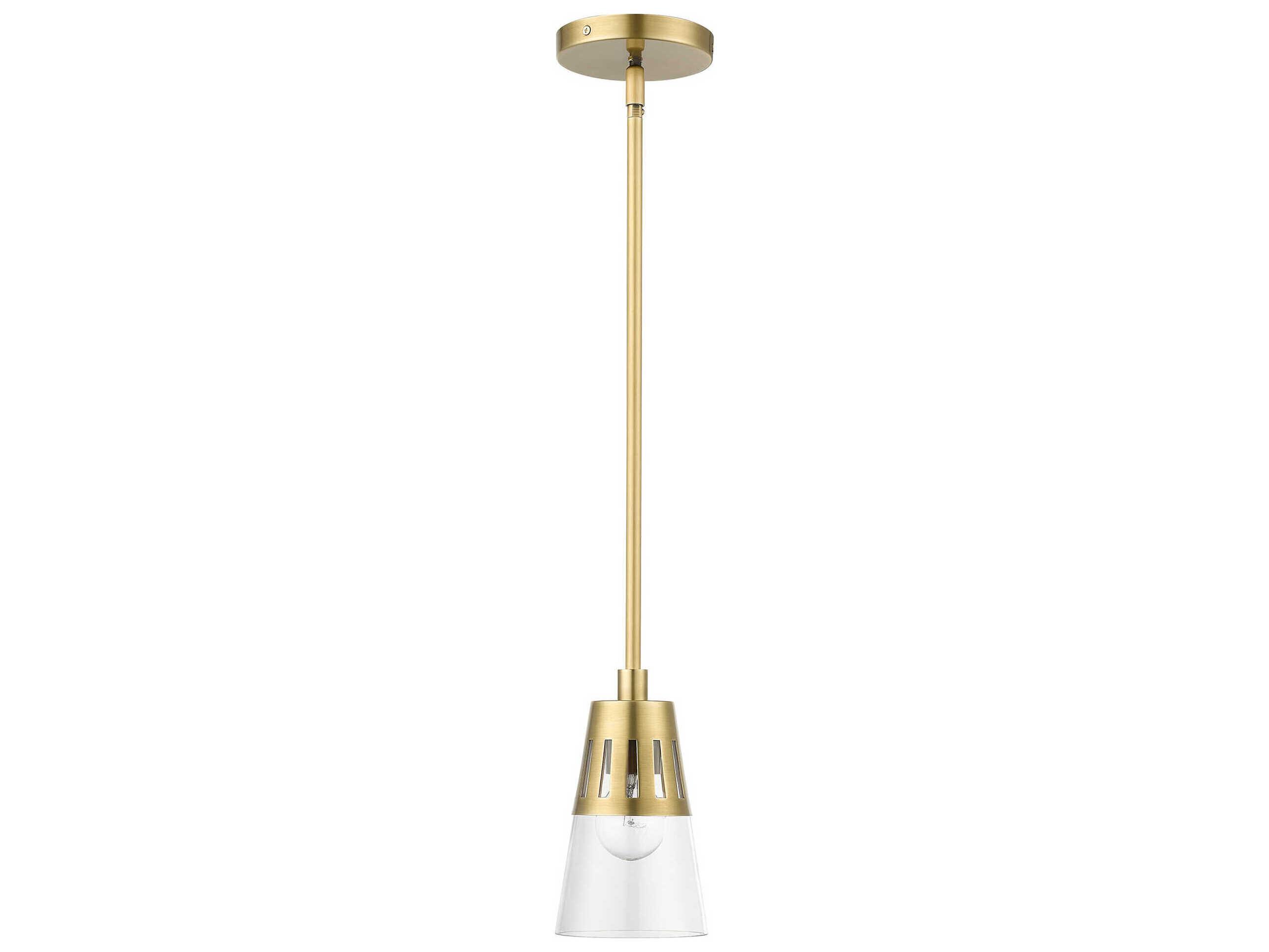 Livex Lighting Bennington 1-Light Natural Brass Glass Mini Pendant