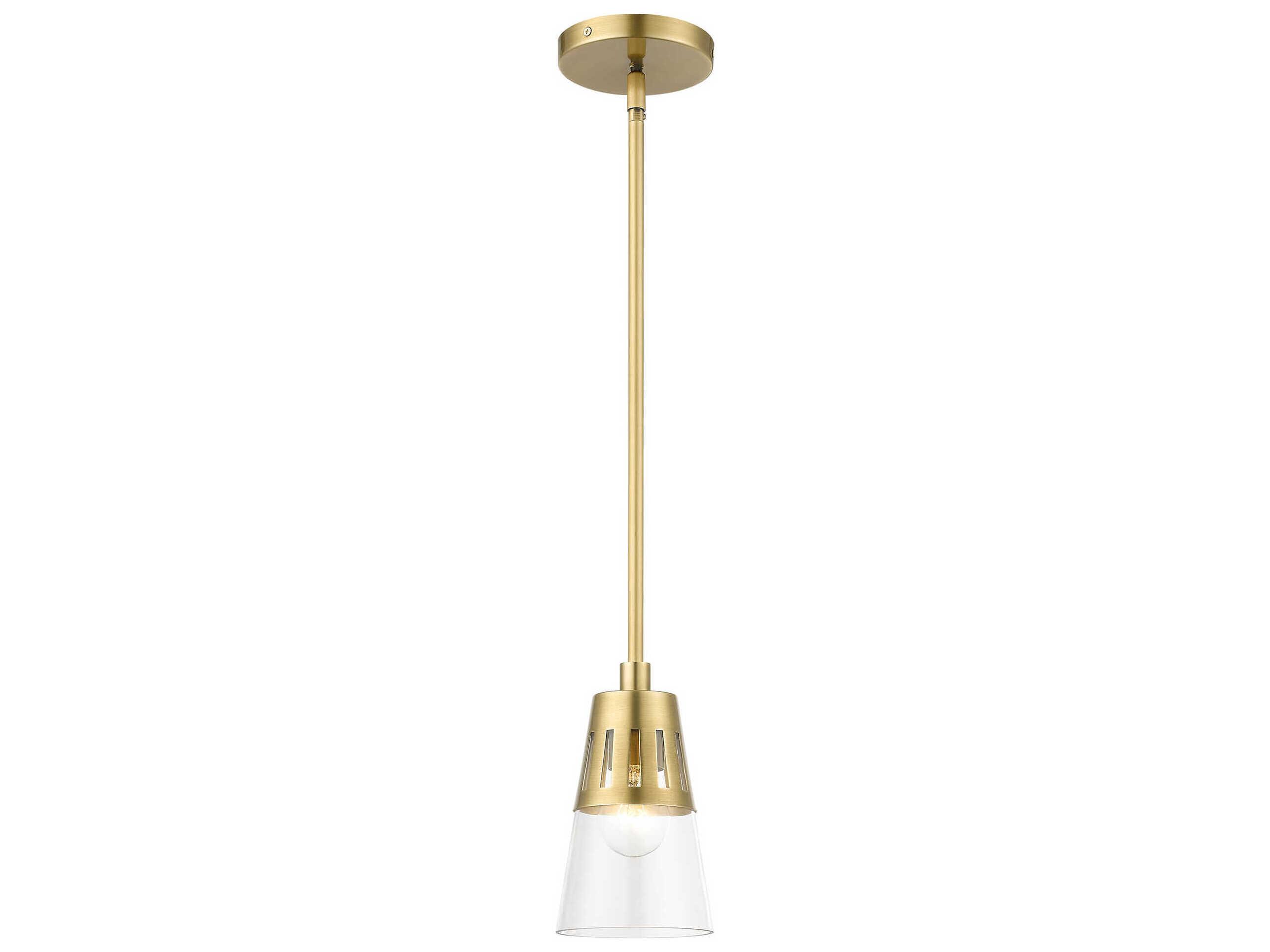 Livex Lighting Bennington 1-Light Natural Brass Glass Mini Pendant