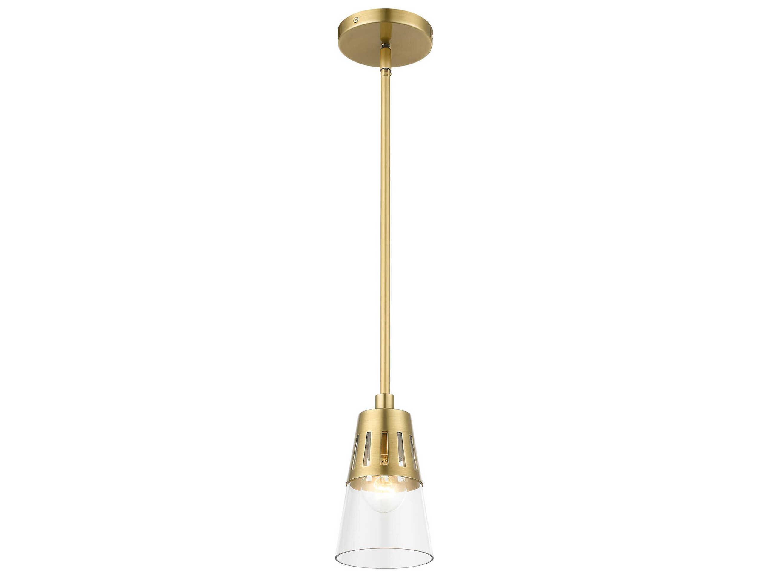 Livex Lighting Bennington 1-Light Natural Brass Glass Mini Pendant