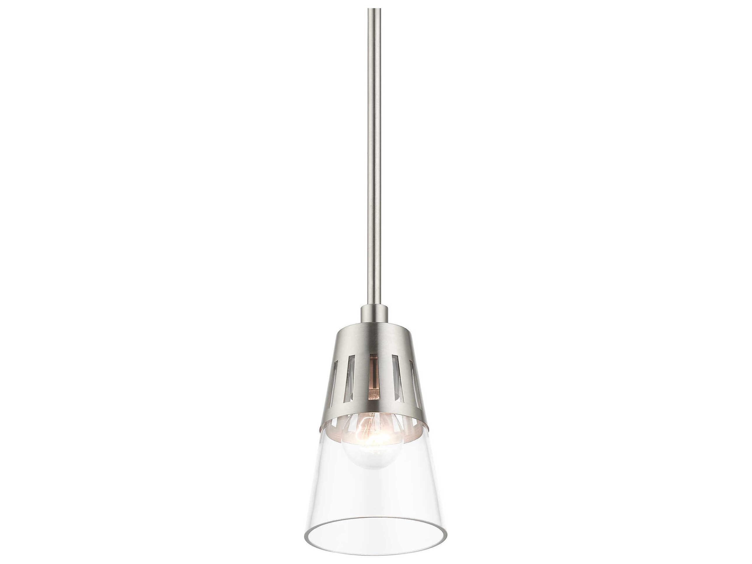 Livex Lighting Bennington 1-Light Brushed Nickel Glass Mini Pendant