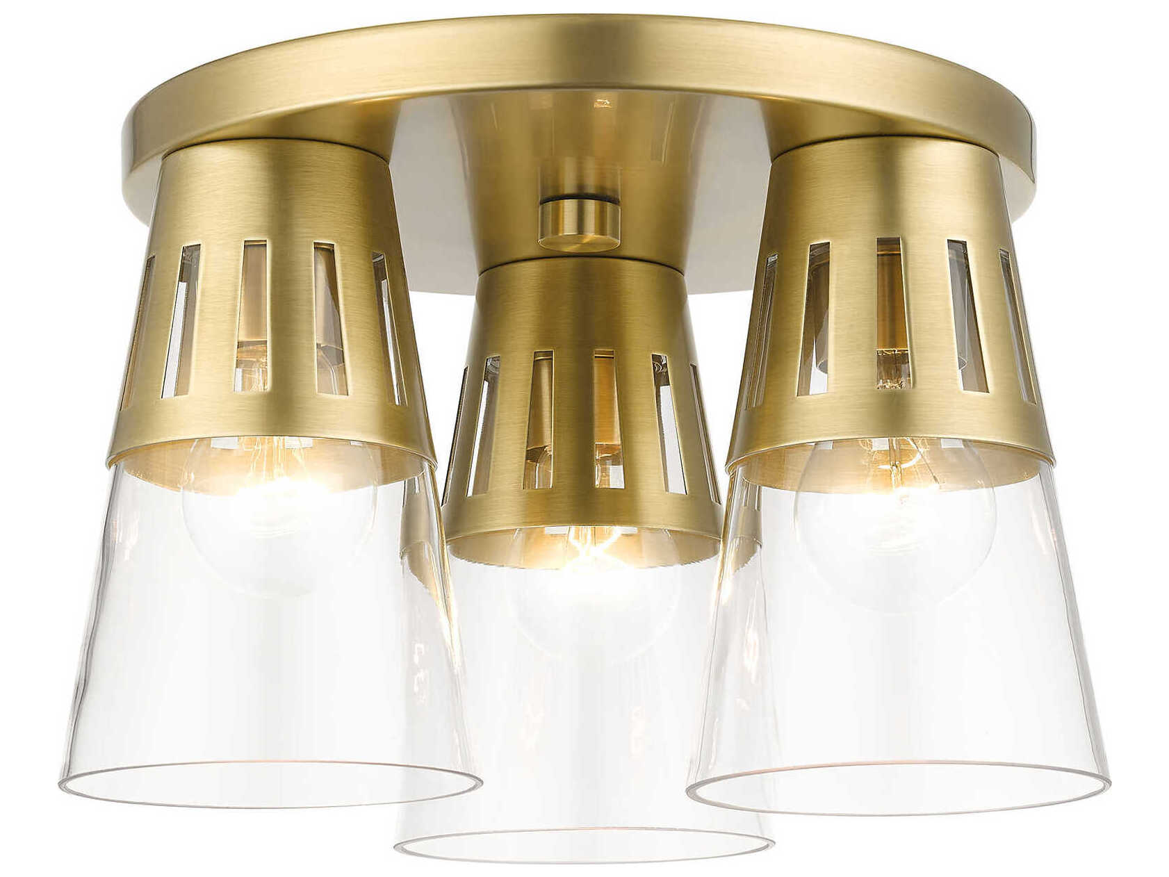 Livex Lighting Bennington 3-Light Natural Brass Glass Flush Mount