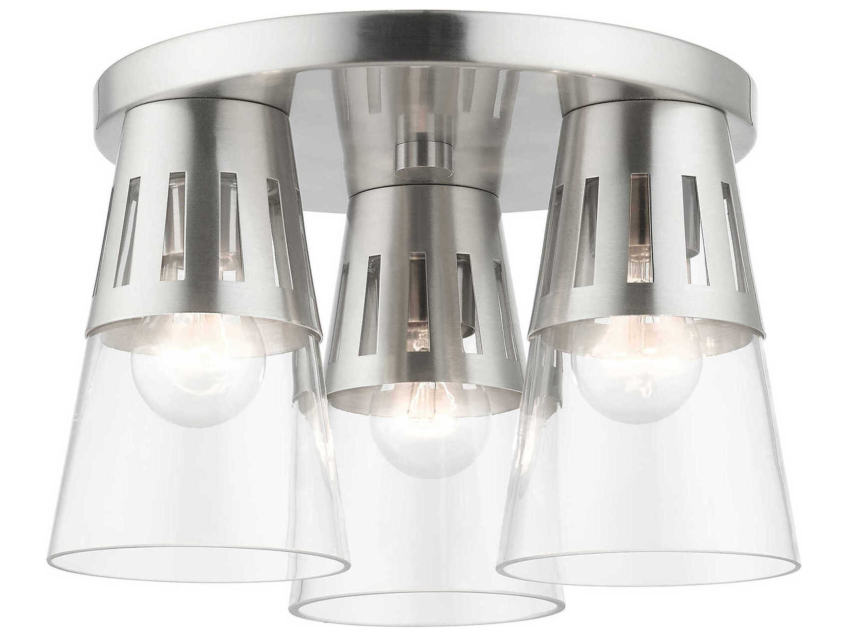 Livex Lighting Bennington 3-Light Brushed Nickel Glass Flush Mount