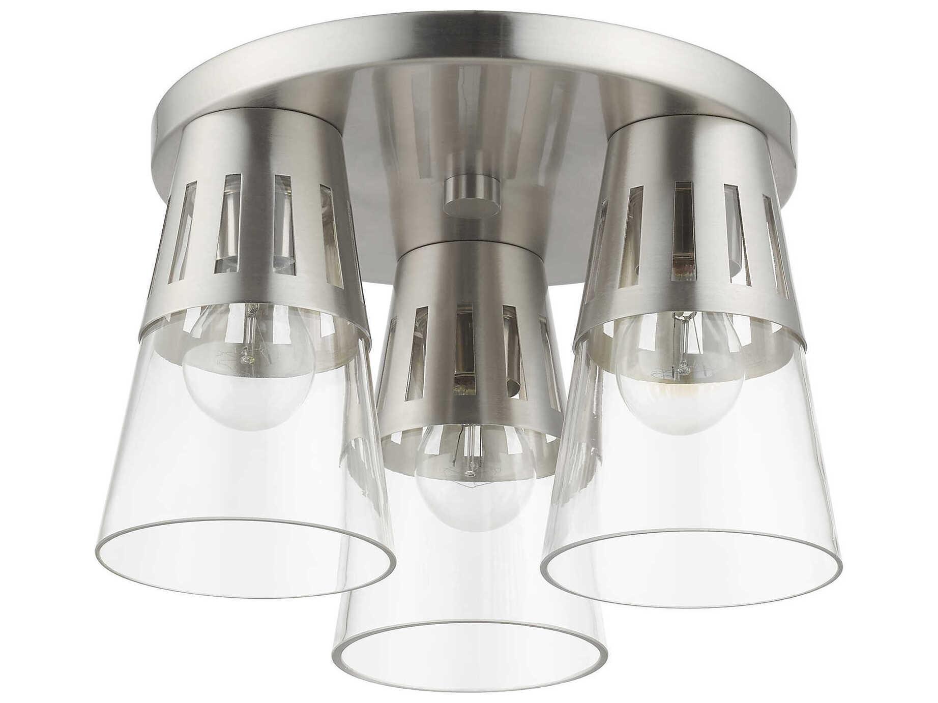 Livex Lighting Bennington 3-Light Brushed Nickel Glass Flush Mount