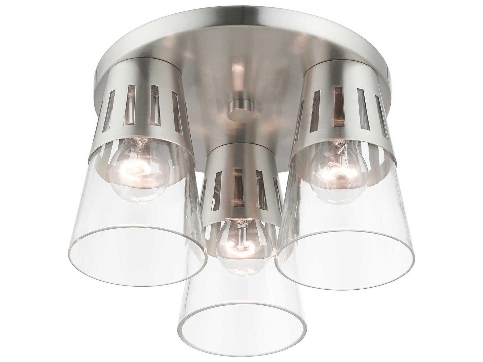 Livex Lighting Bennington 3-Light Brushed Nickel Glass Flush Mount