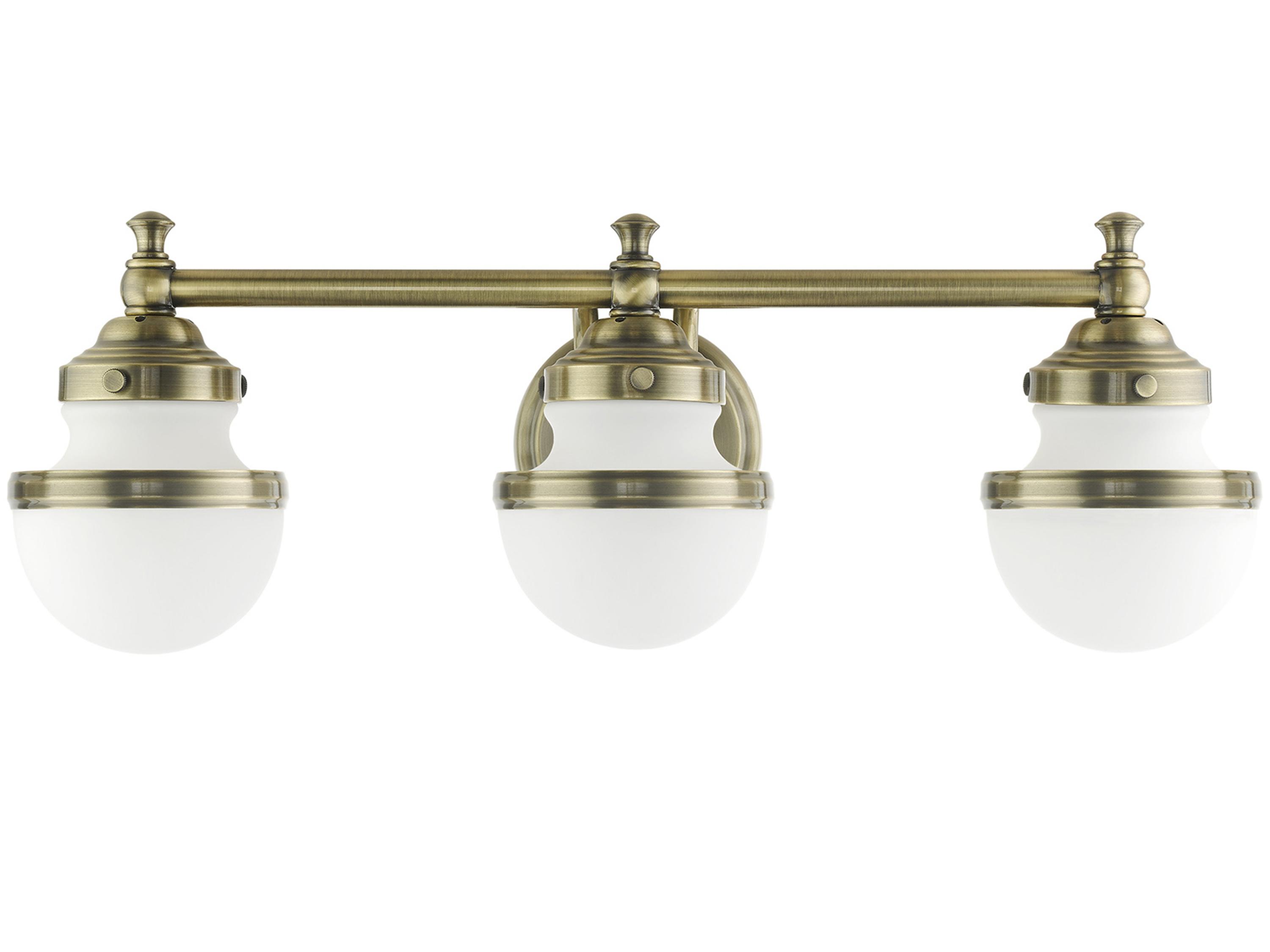 Livex Lighting Oldwick 3-Light Antique Brass Glass Vanity Light