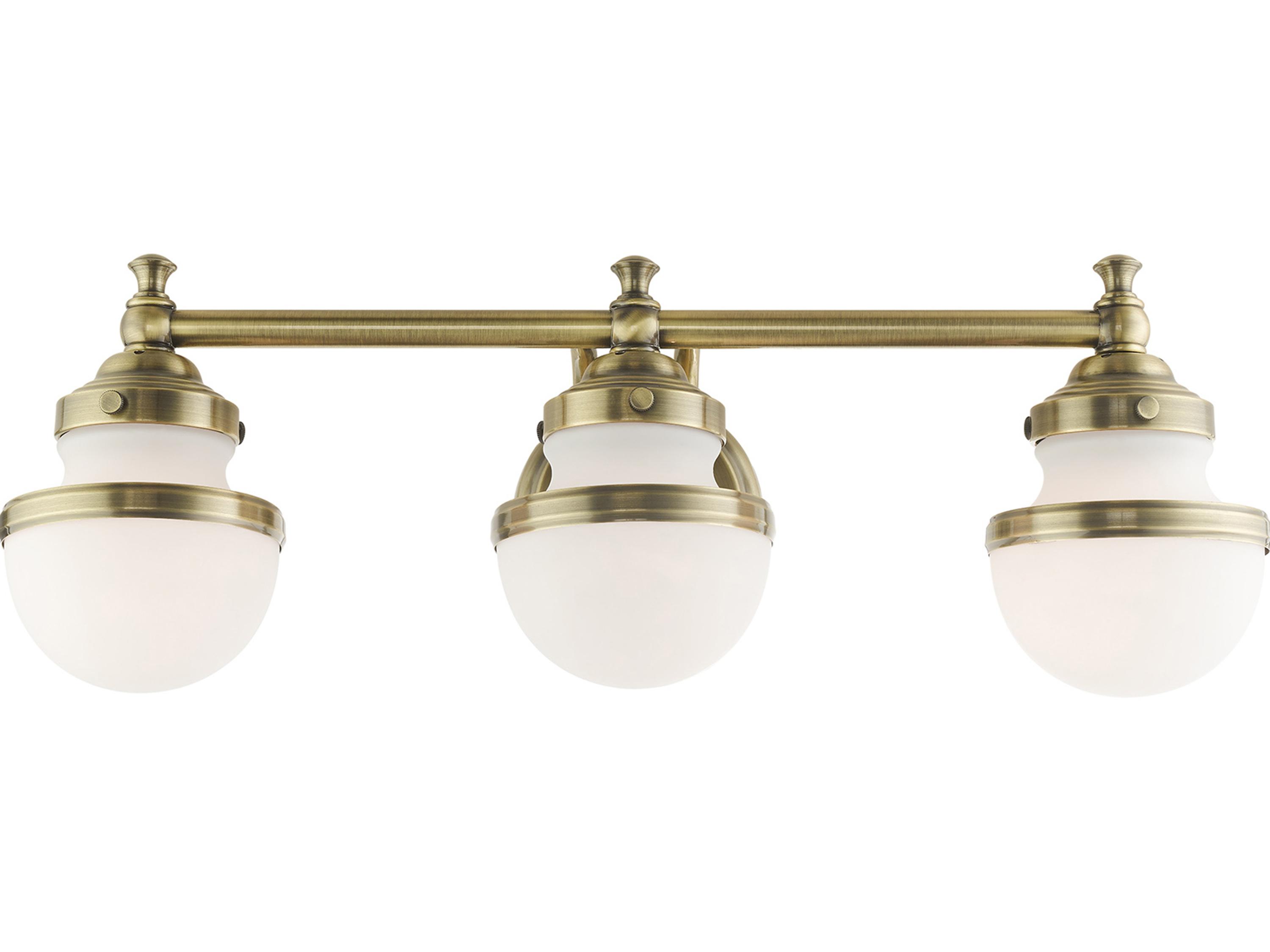 Livex Lighting Oldwick 3-Light Antique Brass Glass Vanity Light
