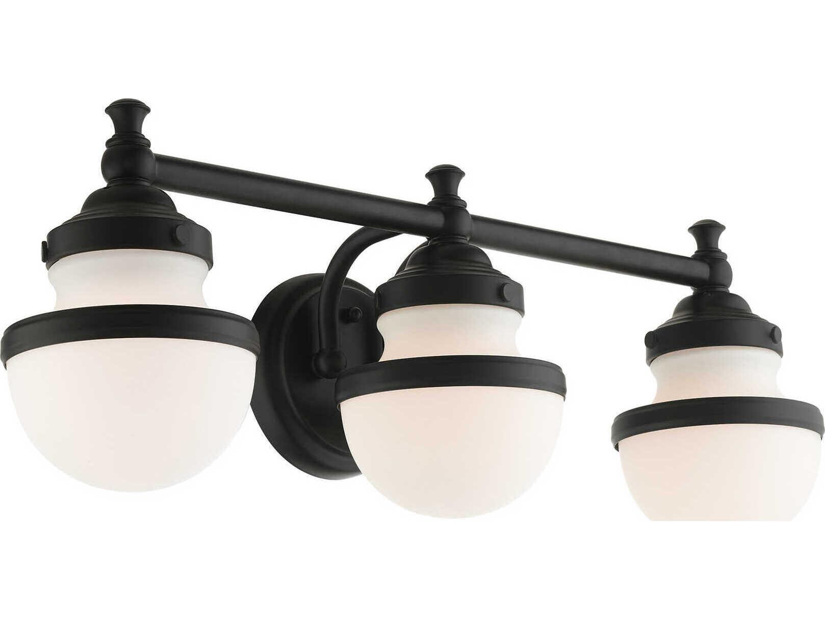 Livex Lighting Oldwick 3-Light Black Glass Vanity Light