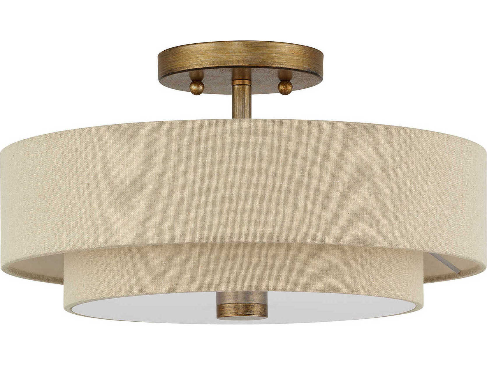 Livex Lighting Bellingham 3-Light Antique Gold Leaf Drum Semi Flush Mount