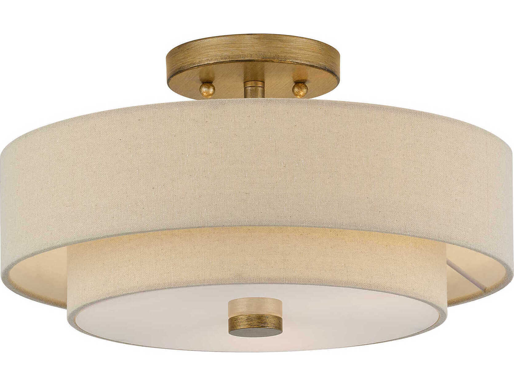 Livex Lighting Bellingham 3-Light Antique Gold Leaf Drum Semi Flush Mount