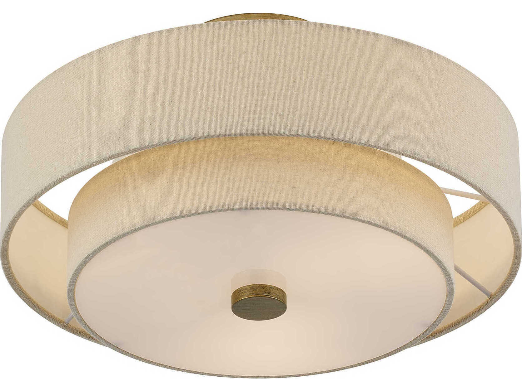 Livex Lighting Bellingham 3-Light Antique Gold Leaf Drum Semi Flush Mount