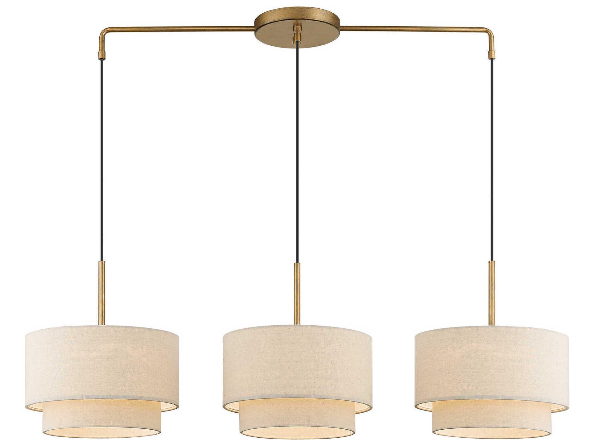 Livex Lighting Bellingham 3-Light Antique Gold Leaf Drum Linear Island Pendant