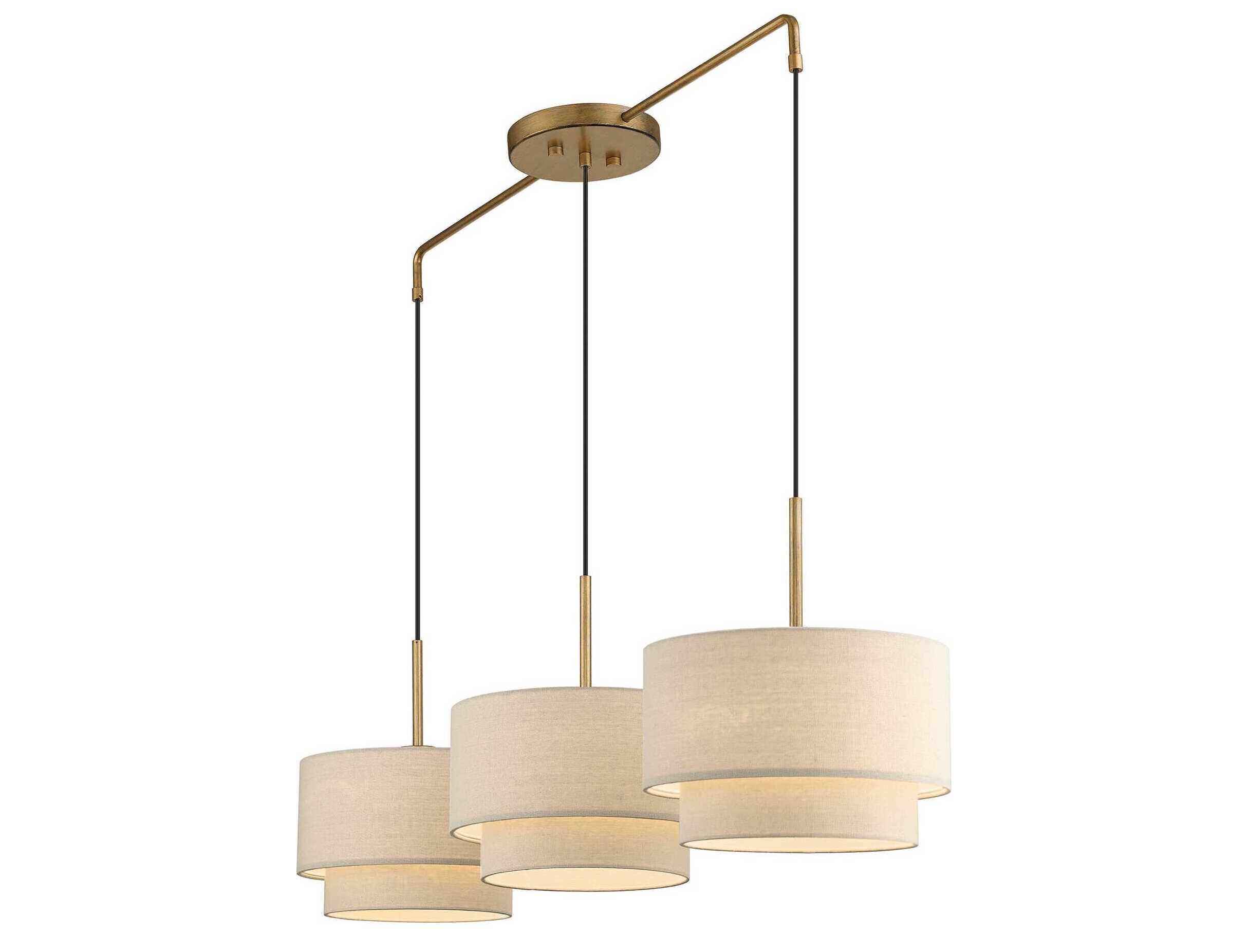 Livex Lighting Bellingham 3-Light Antique Gold Leaf Drum Linear Island Pendant
