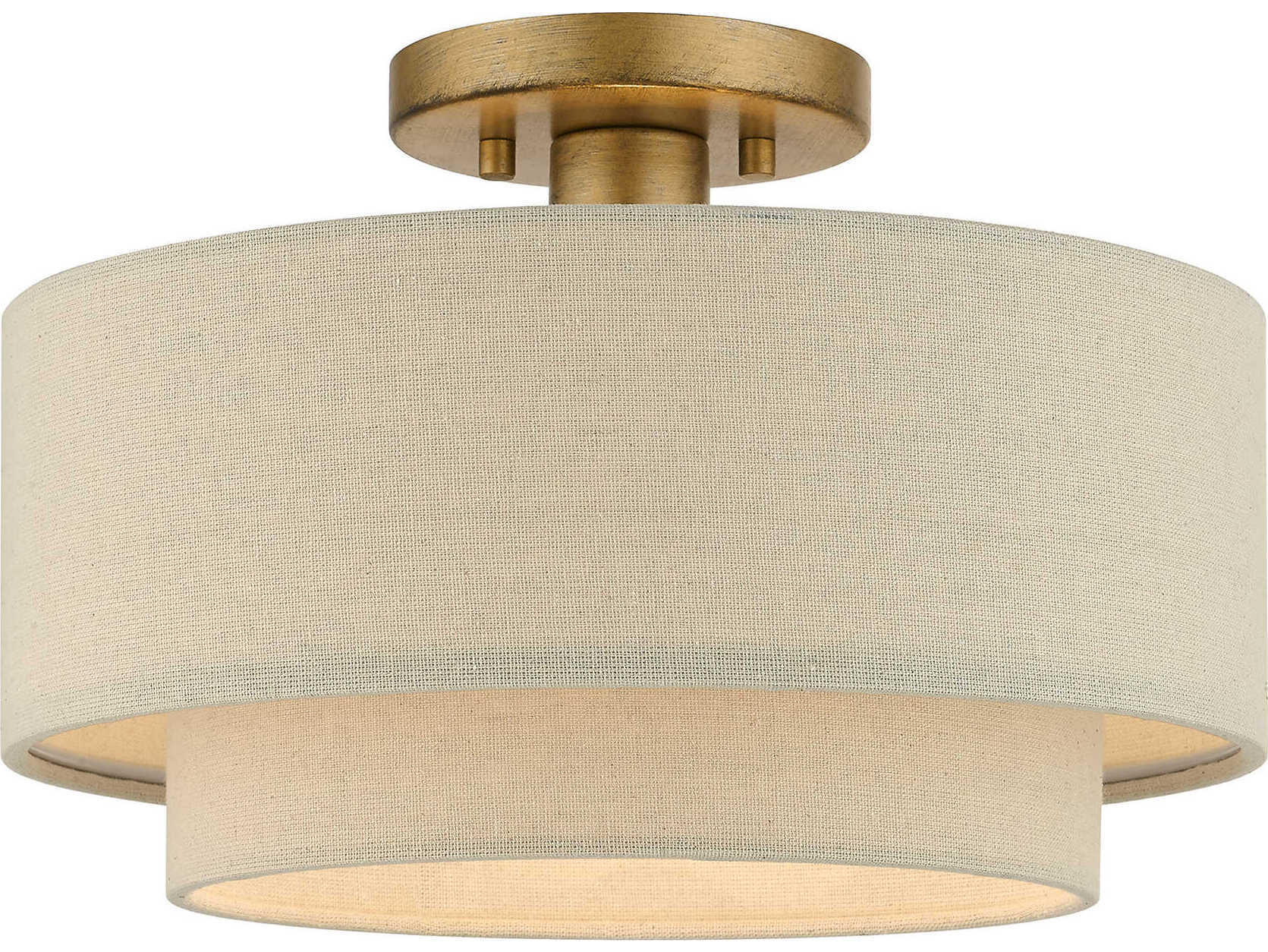 Livex Lighting Bellingham 1-Light Antique Gold Leaf Drum Tiered Semi Flush Mount