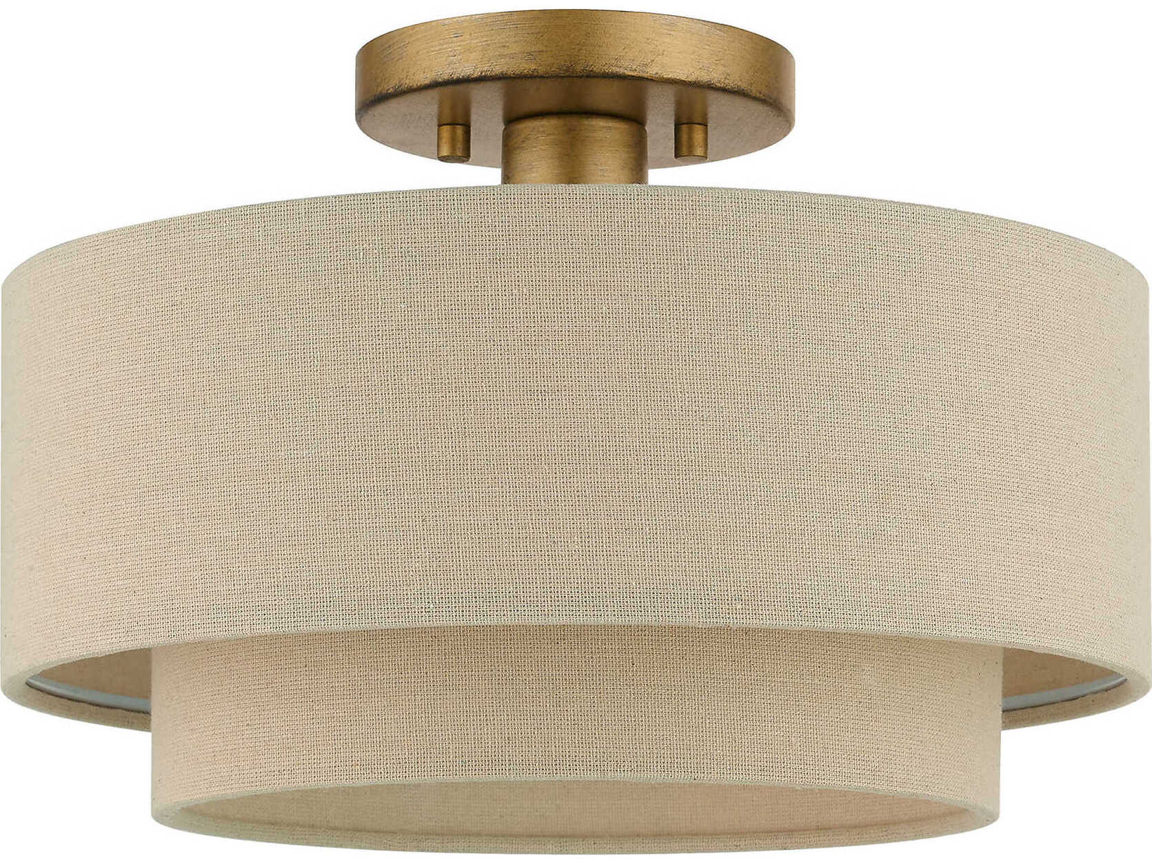 Livex Lighting Bellingham 1-Light Antique Gold Leaf Drum Tiered Semi Flush Mount
