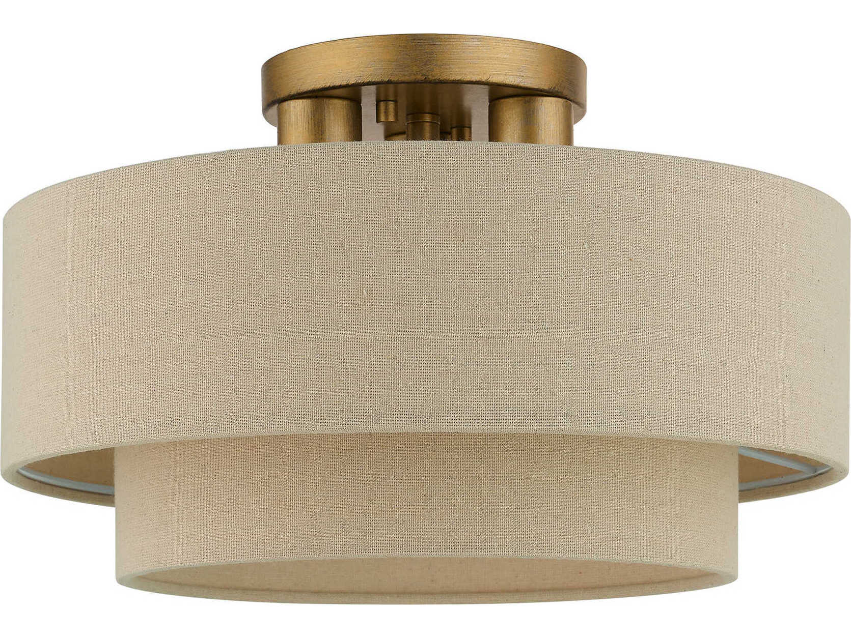 Livex Lighting Bellingham 3-Light Antique Gold Leaf Drum Semi Flush Mount
