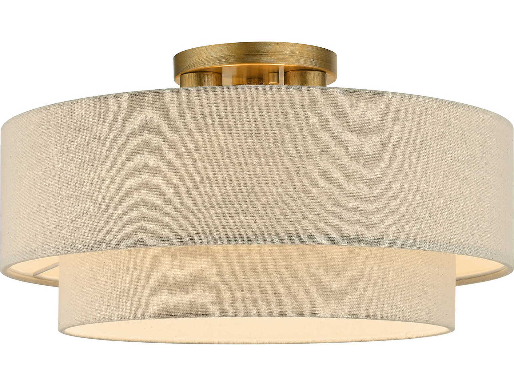 Livex Lighting Bellingham 3-Light Antique Gold Leaf Drum Tiered Semi Flush Mount