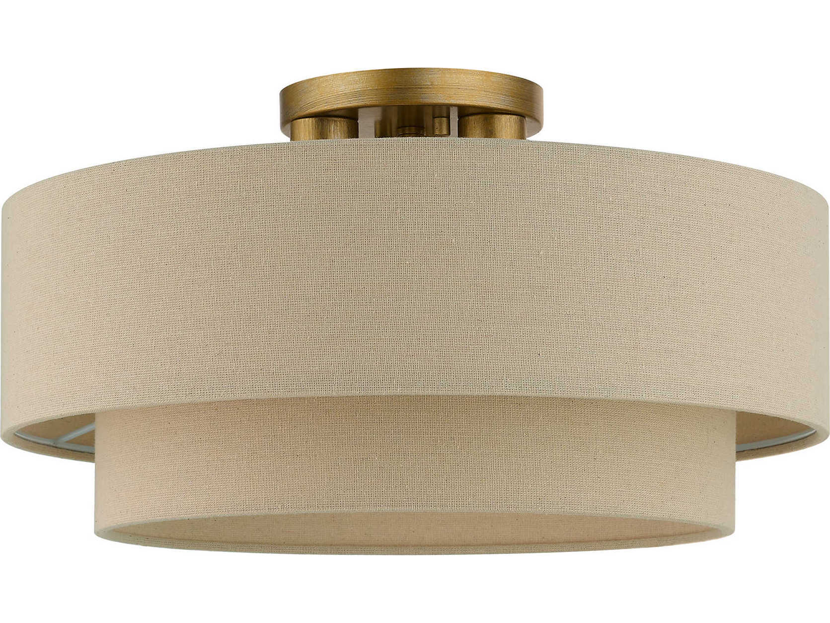 Livex Lighting Bellingham 3-Light Antique Gold Leaf Drum Tiered Semi Flush Mount