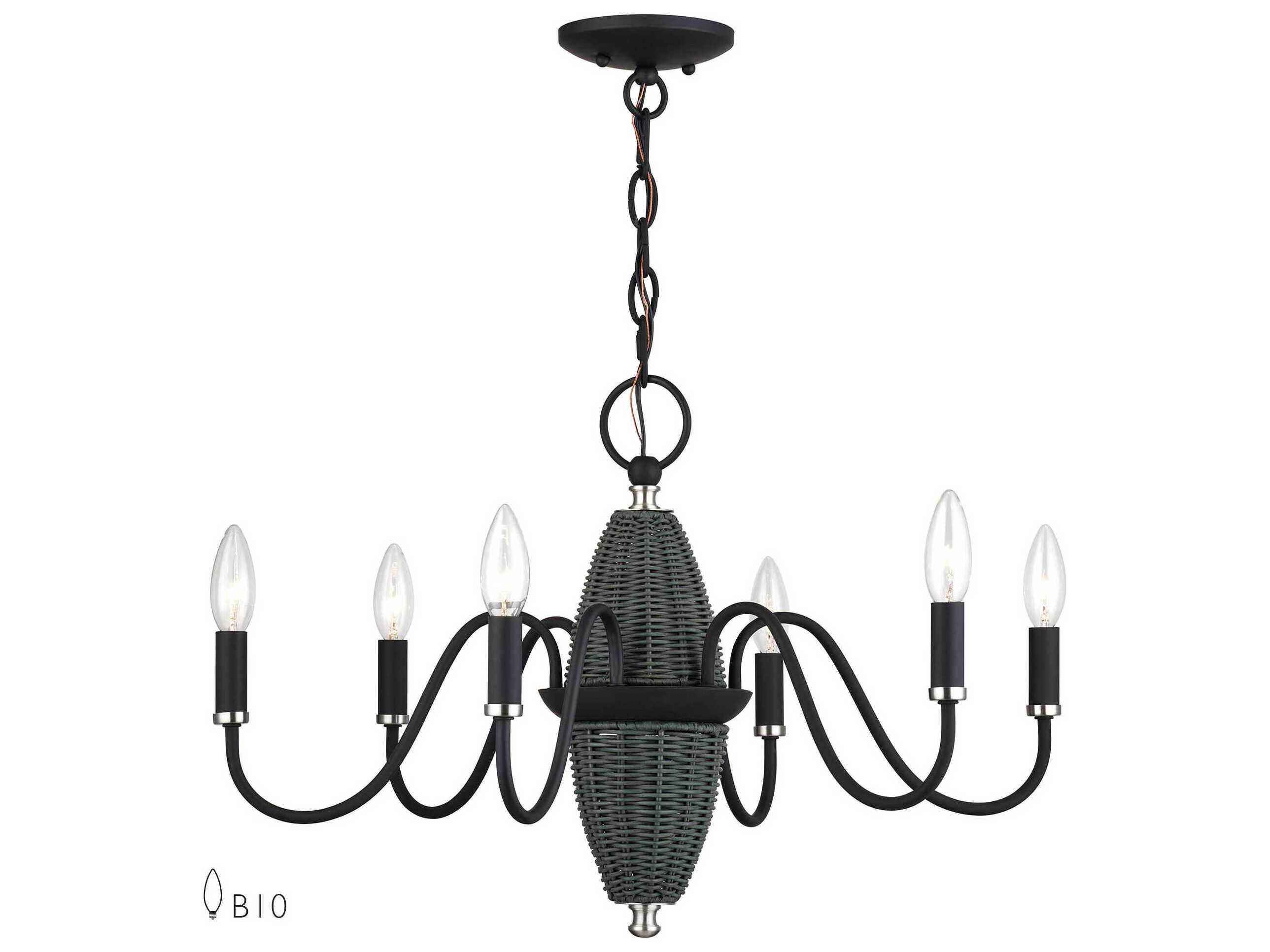 Livex Lighting Laurelin 6-Light Black With Brushed Nickel Accents Candelabra Drum Chandelier