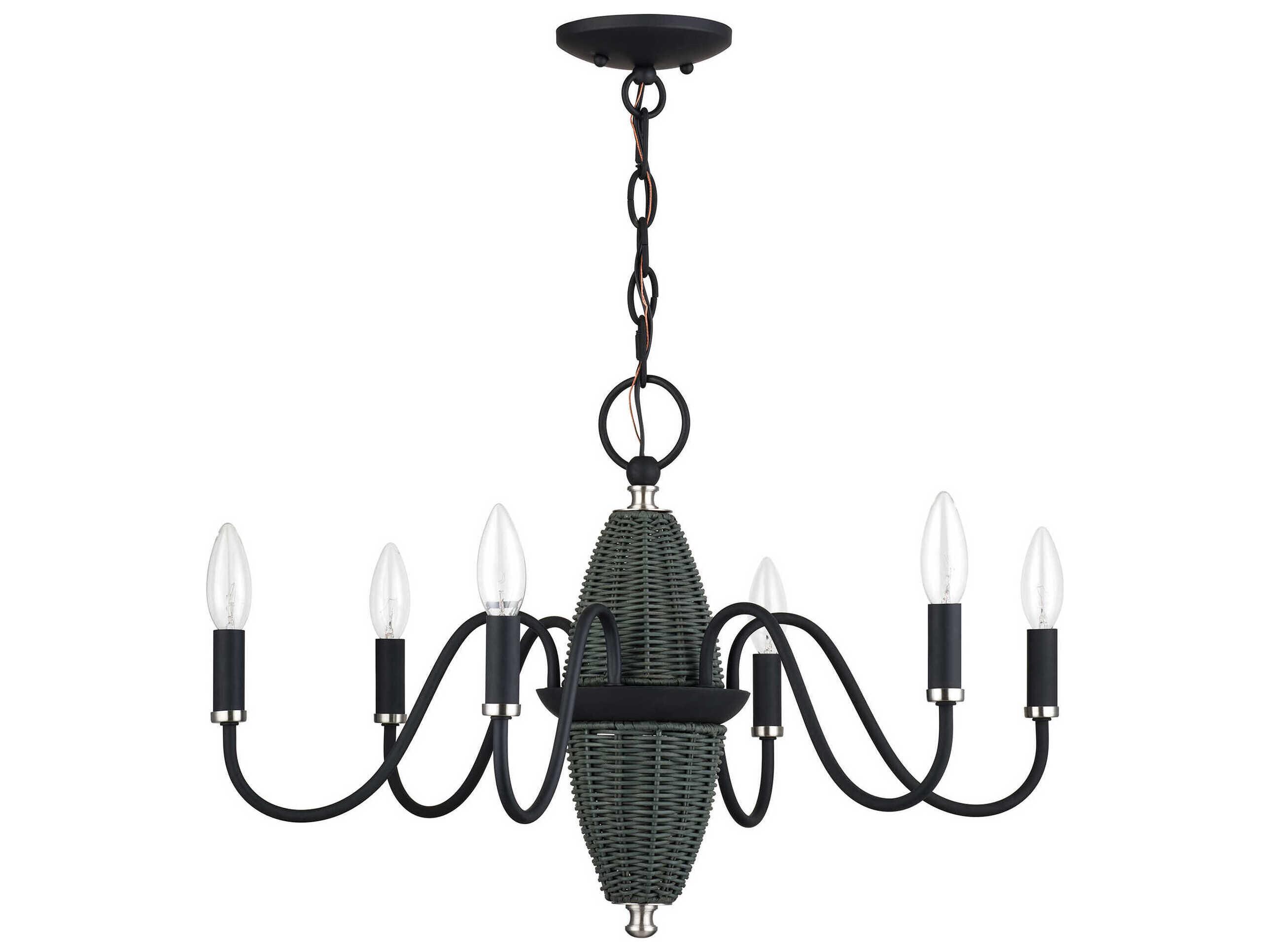 Livex Lighting Laurelin 6-Light Black With Brushed Nickel Accents Candelabra Drum Chandelier