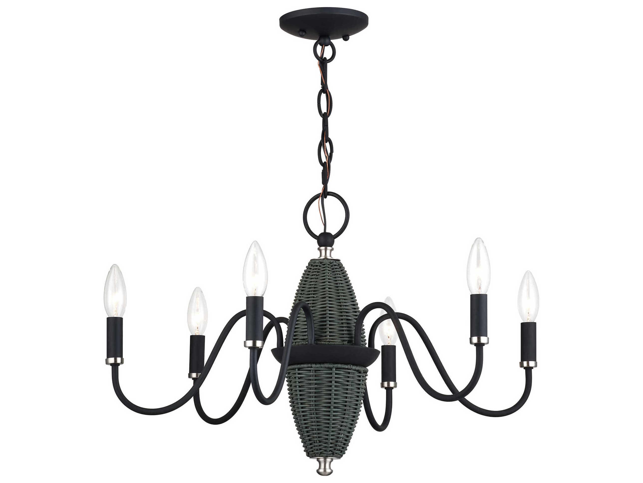 Livex Lighting Laurelin 6-Light Black With Brushed Nickel Accents Candelabra Drum Chandelier
