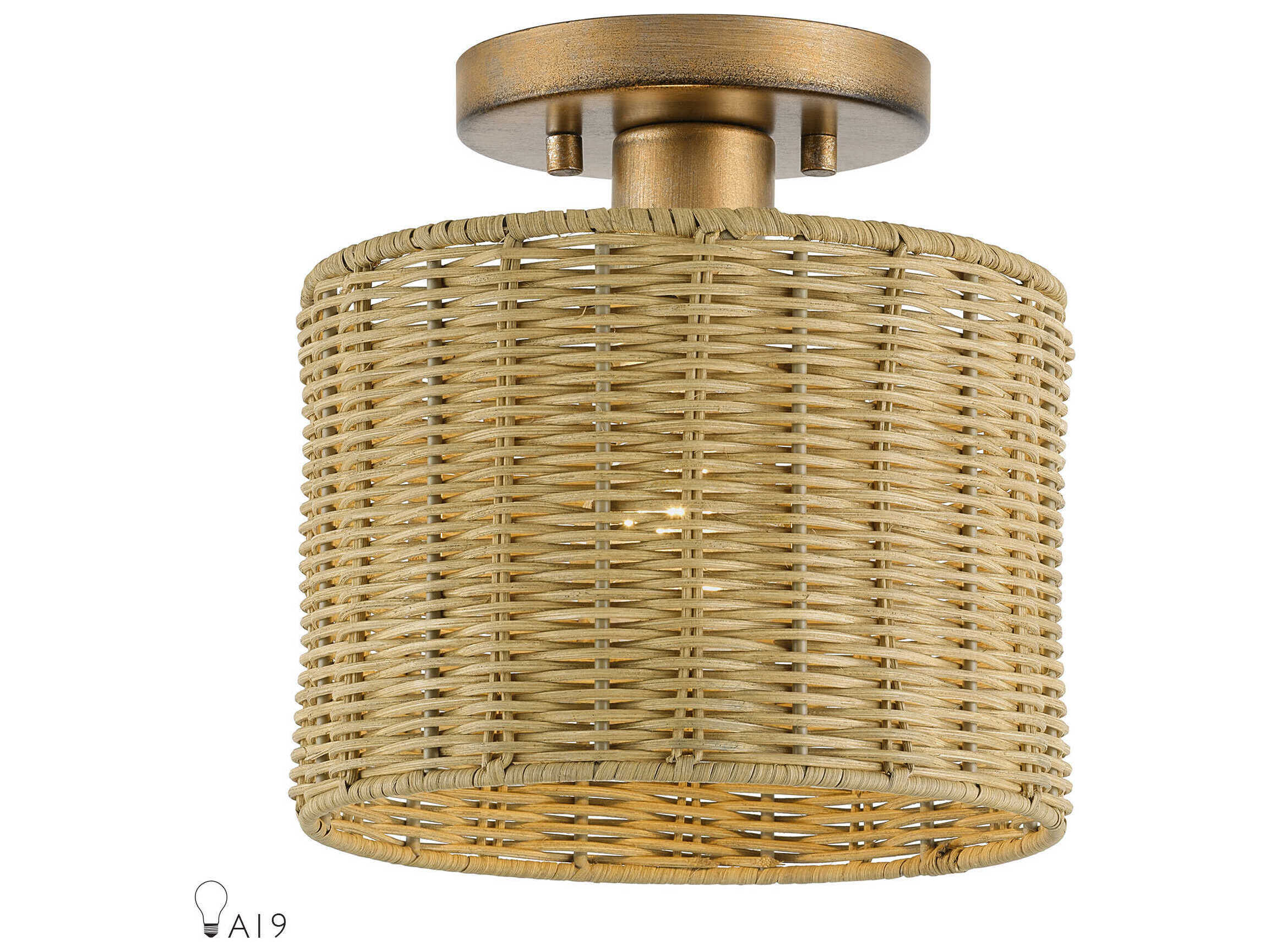 Livex Lighting Weavington 1-Light Antique Gold Leaf Drum Semi Flush Mount