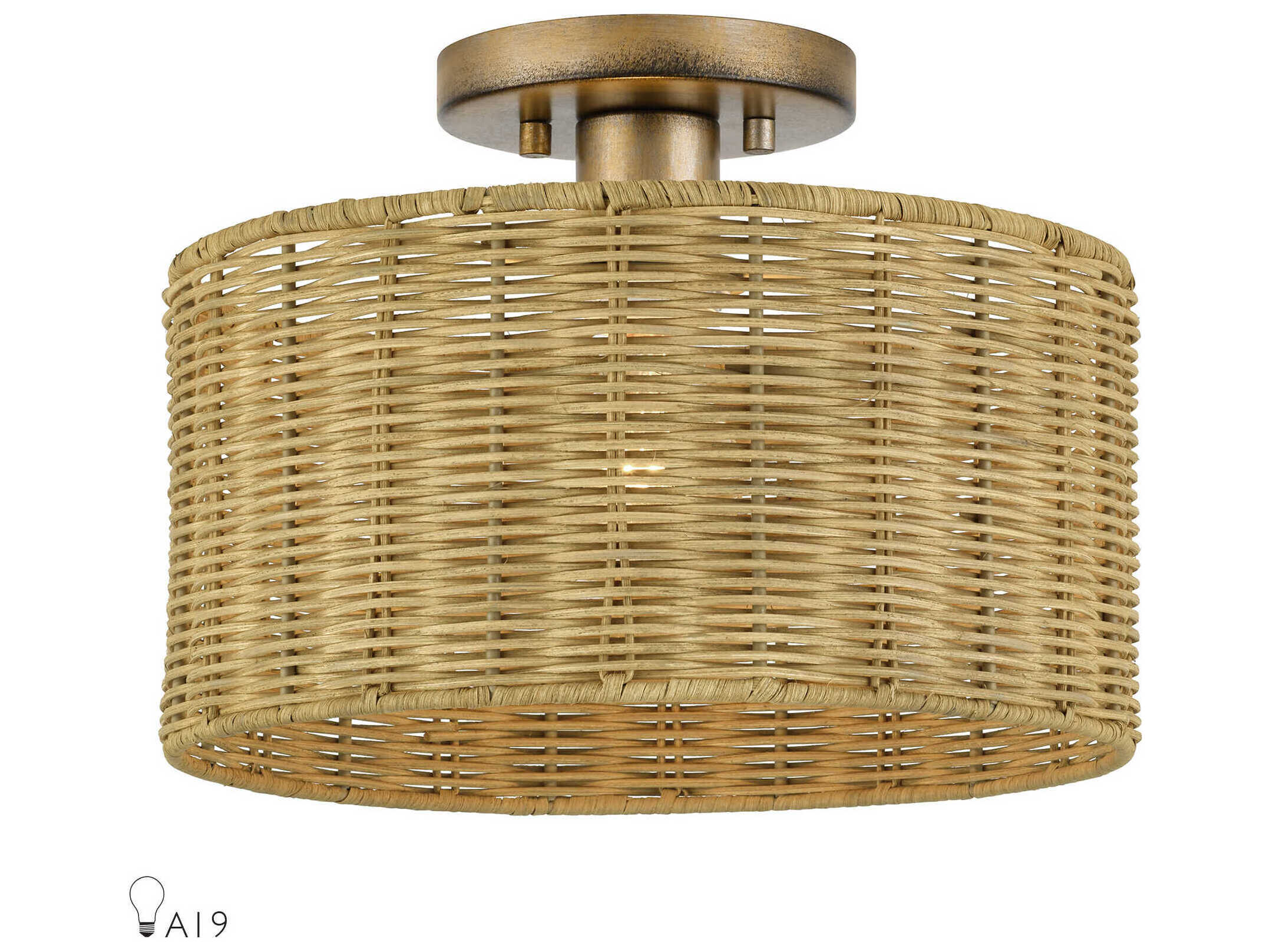 Livex Lighting Weavington 1-Light Antique Gold Leaf Drum Semi Flush Mount